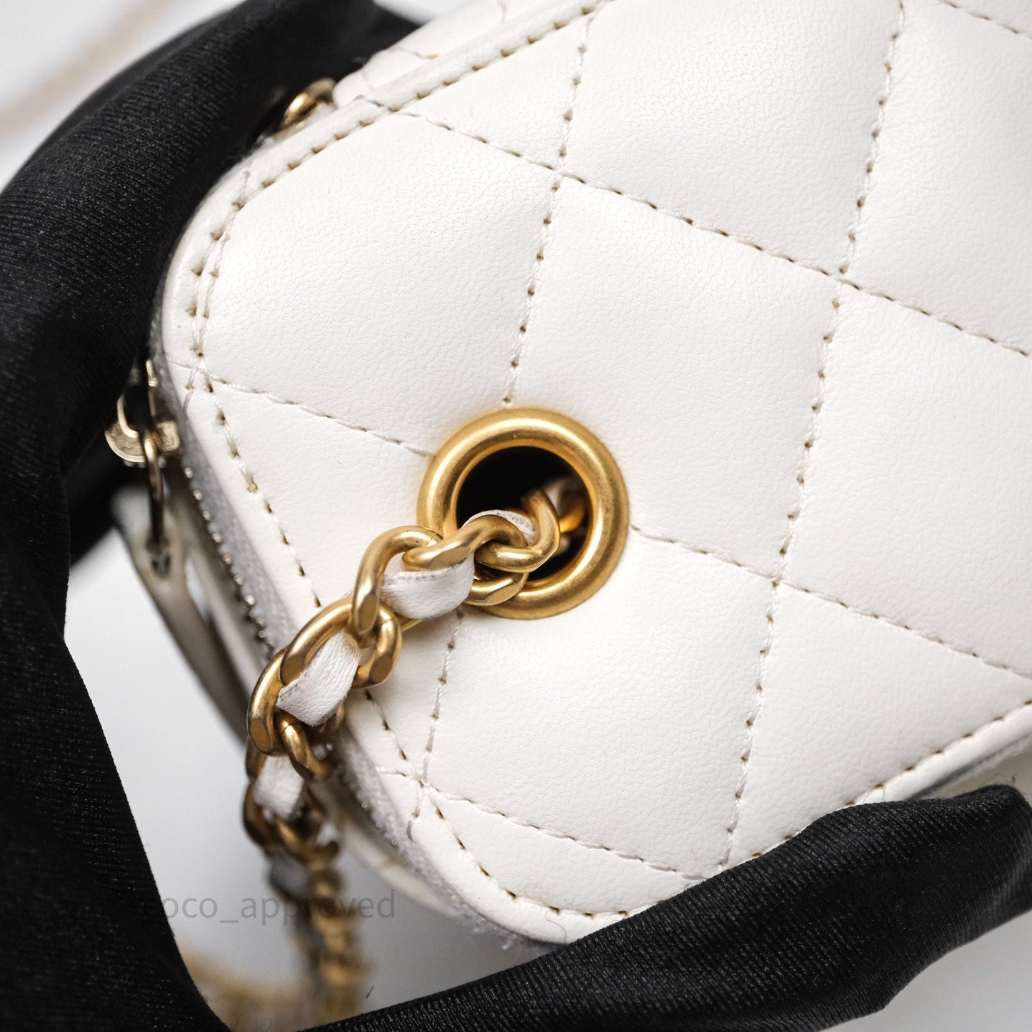 Chanel Mini Pearl Crush Vanity With Chain White Aged Gold Hardware