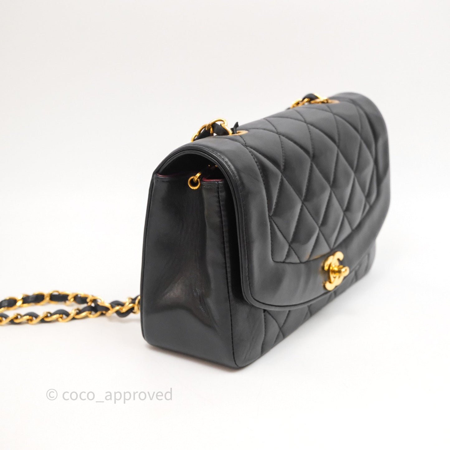 Chanel Vintage Quilted Small Classic Diana Flap Bag Black Lambskin 24K Gold Hardware