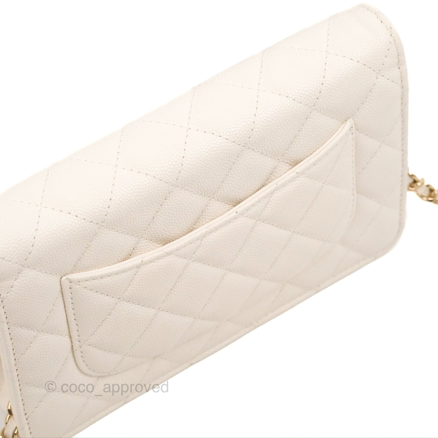 Chanel Quilted WOC White Caviar Gold Hardware With Charms