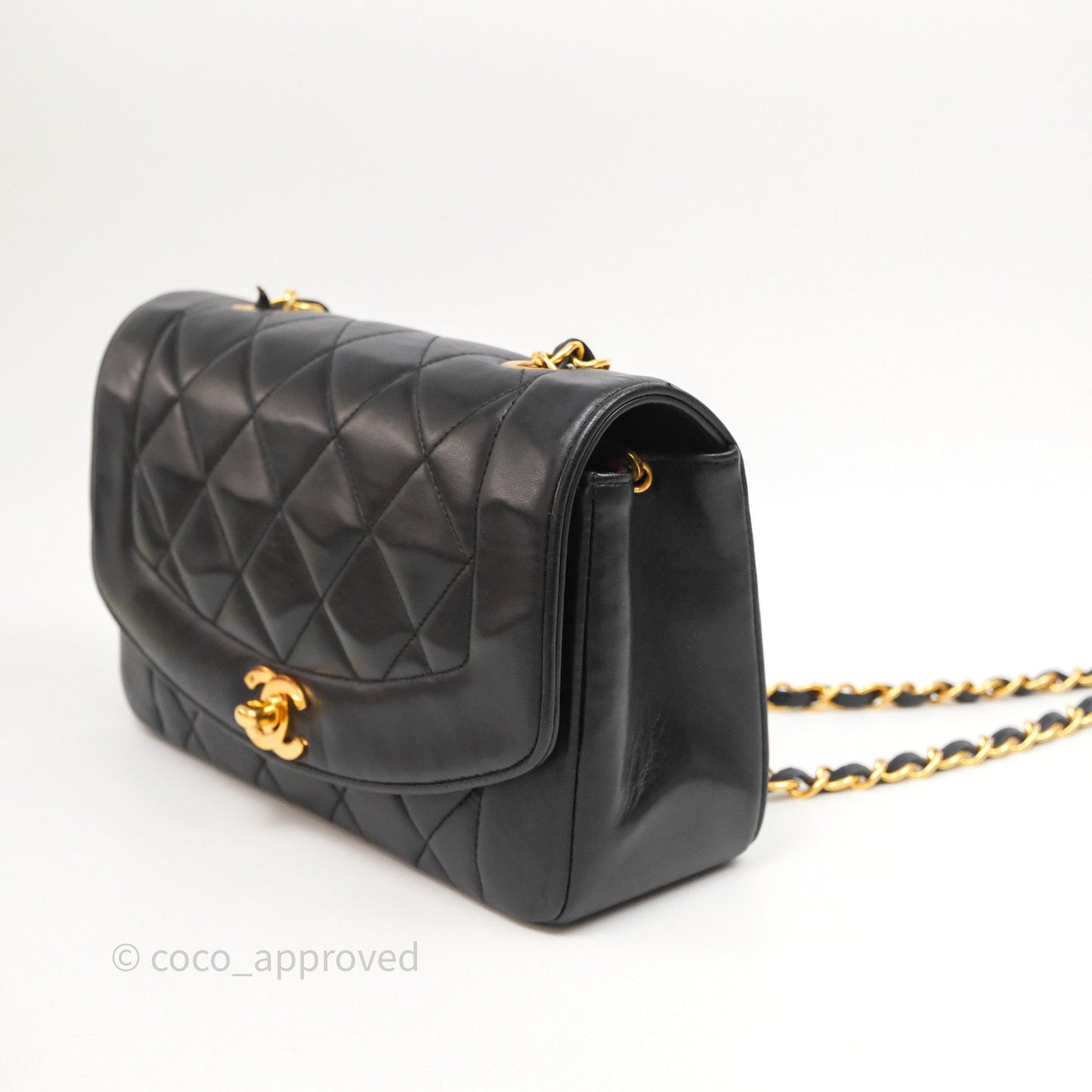 Chanel Vintage Quilted Small Classic Diana Flap Bag Black Lambskin 24K Gold Hardware