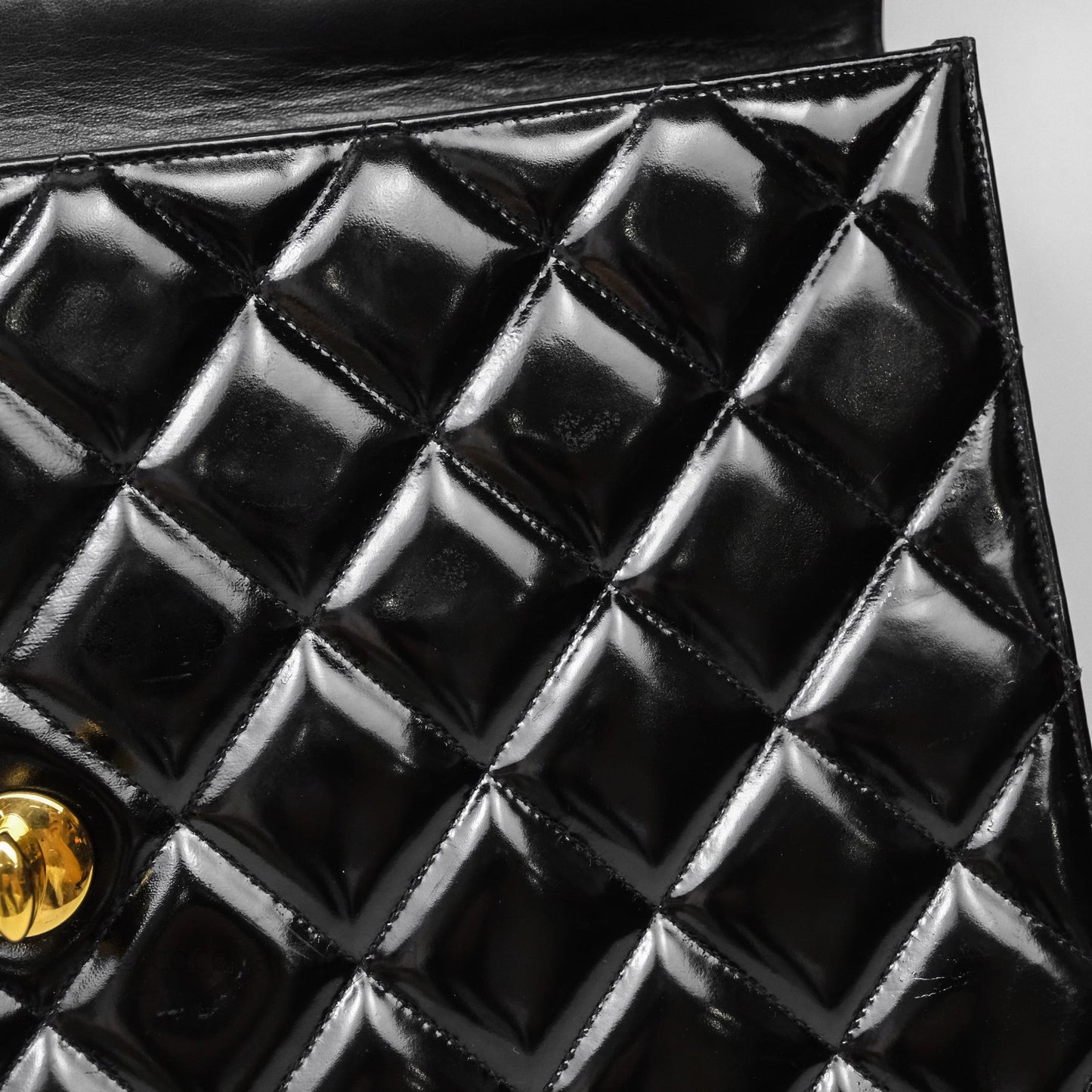 Chanel Vintage Black Patent Handbag 24K Gold Hardware