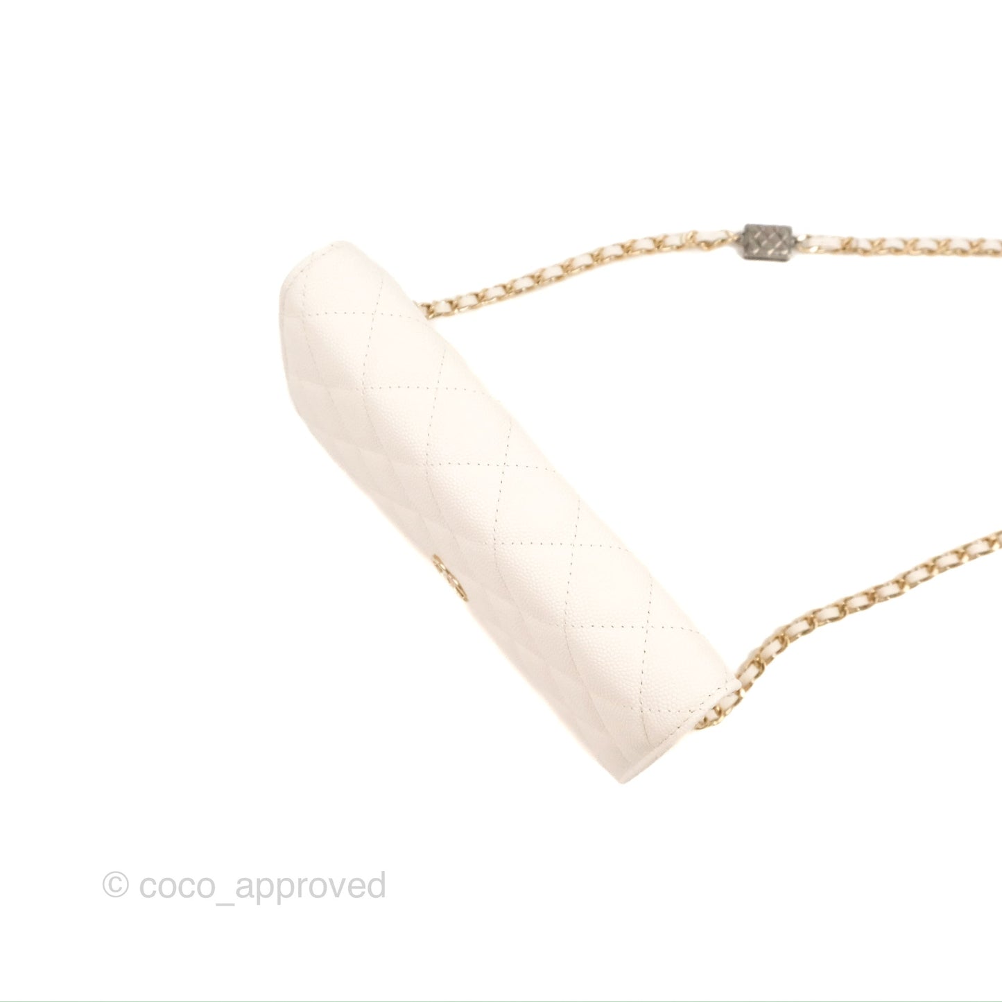 Chanel Quilted WOC White Caviar Gold Hardware With Charms