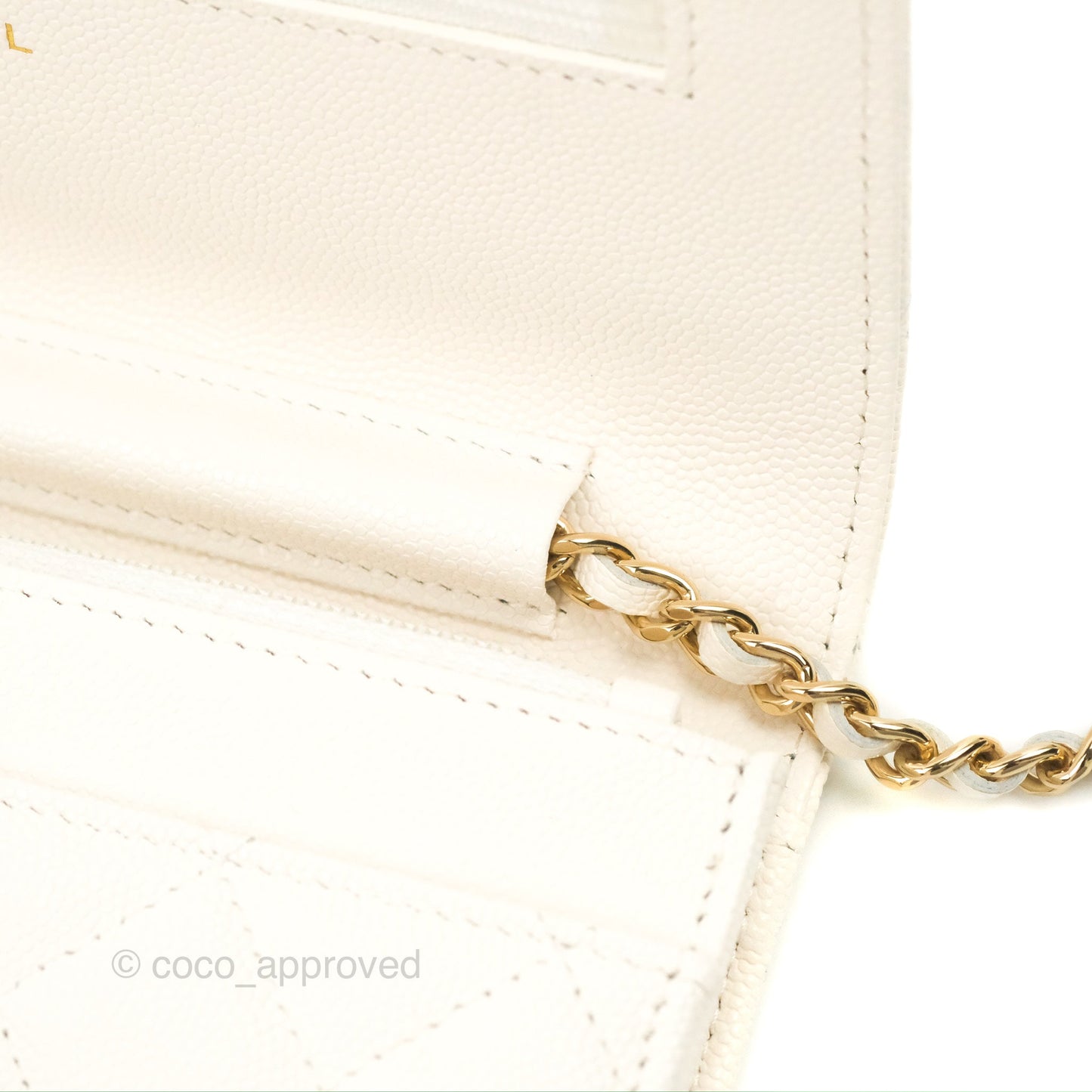 Chanel Quilted WOC White Caviar Gold Hardware With Charms