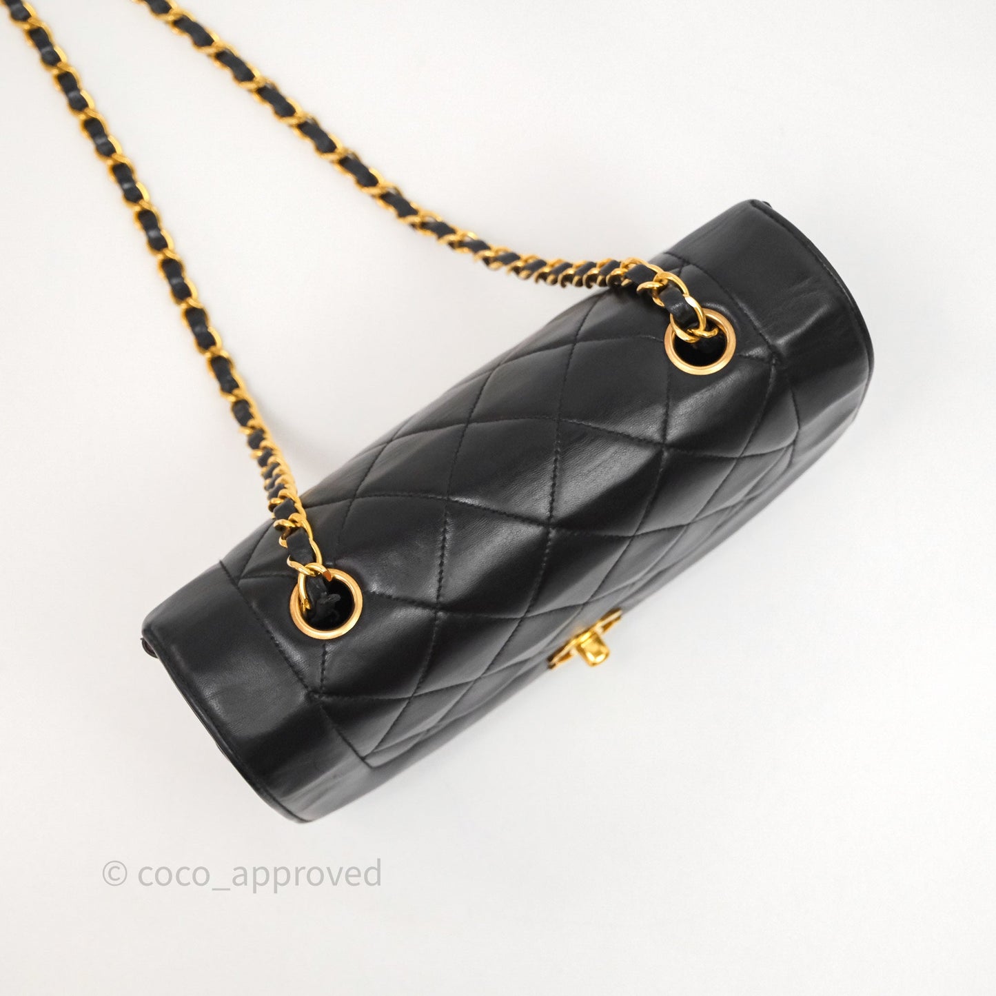 Chanel Vintage Quilted Small Classic Diana Flap Bag Black Lambskin 24K Gold Hardware