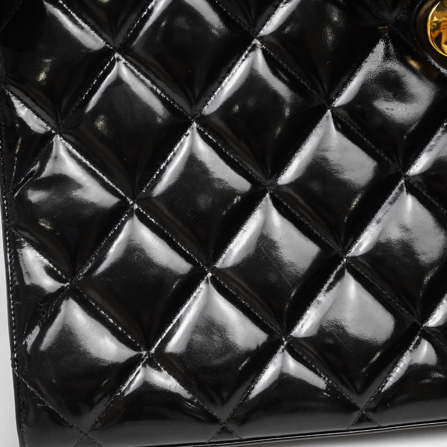 Chanel Vintage Black Patent Handbag 24K Gold Hardware