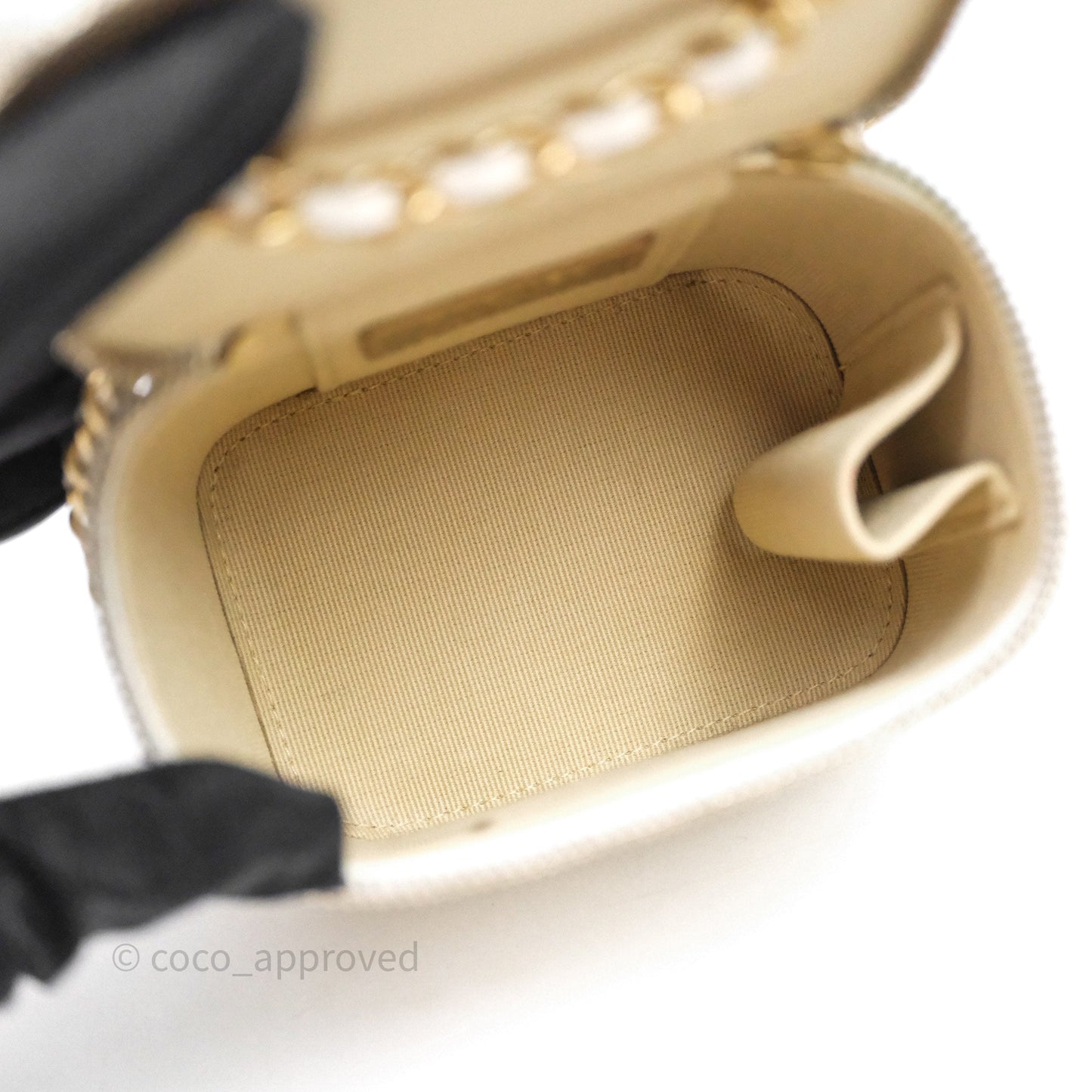 Chanel Mini Pearl Crush Vanity With Chain White Aged Gold Hardware