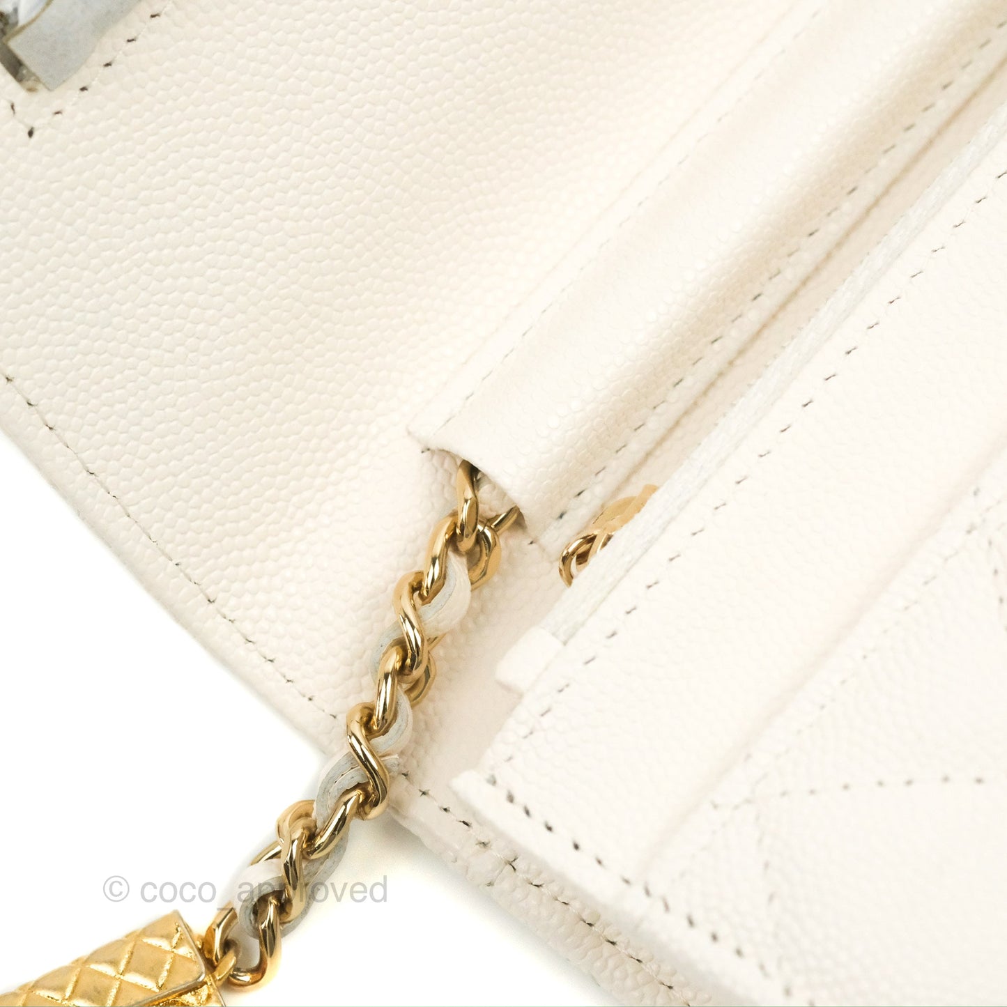 Chanel Quilted WOC White Caviar Gold Hardware With Charms