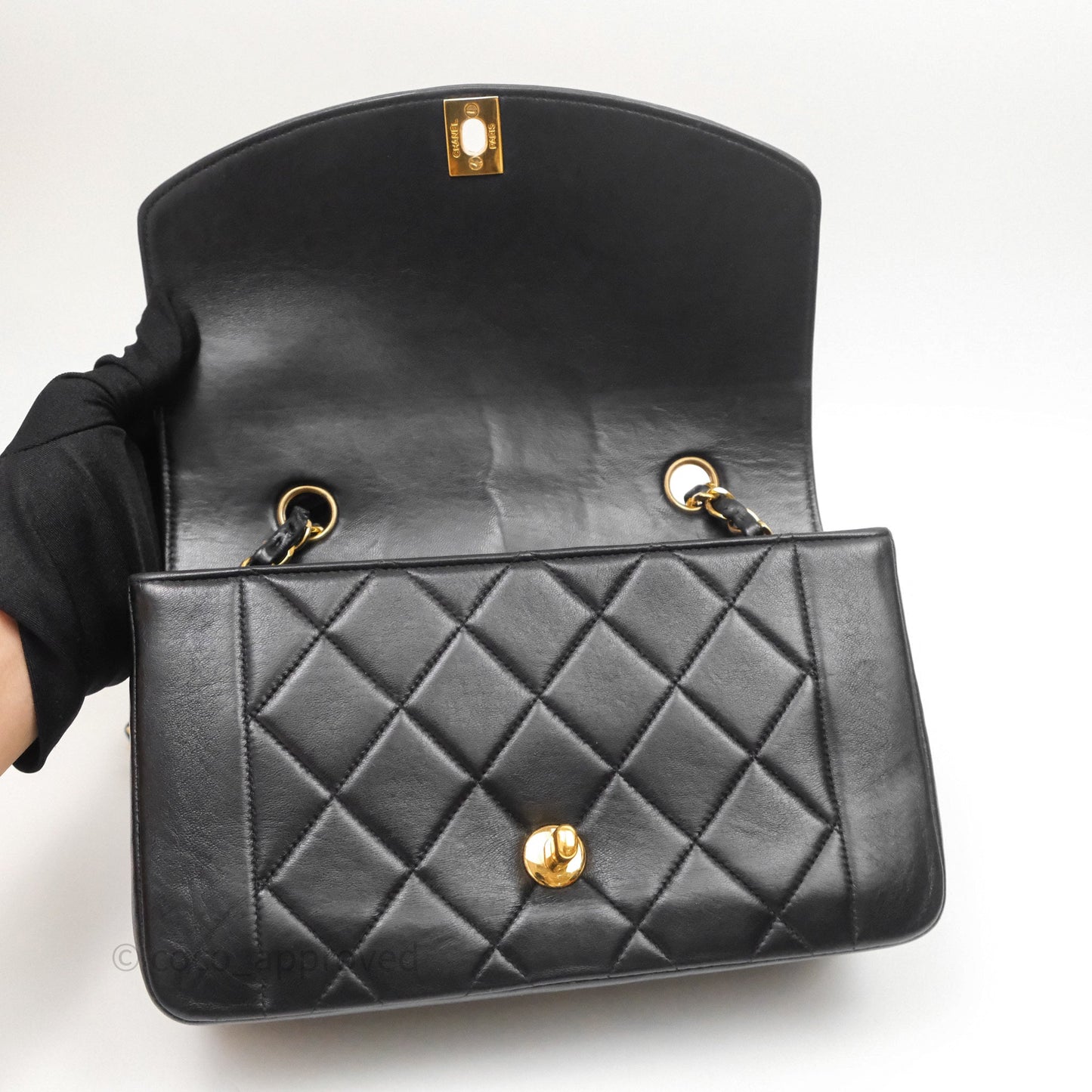Chanel Vintage Quilted Small Classic Diana Flap Bag Black Lambskin 24K Gold Hardware