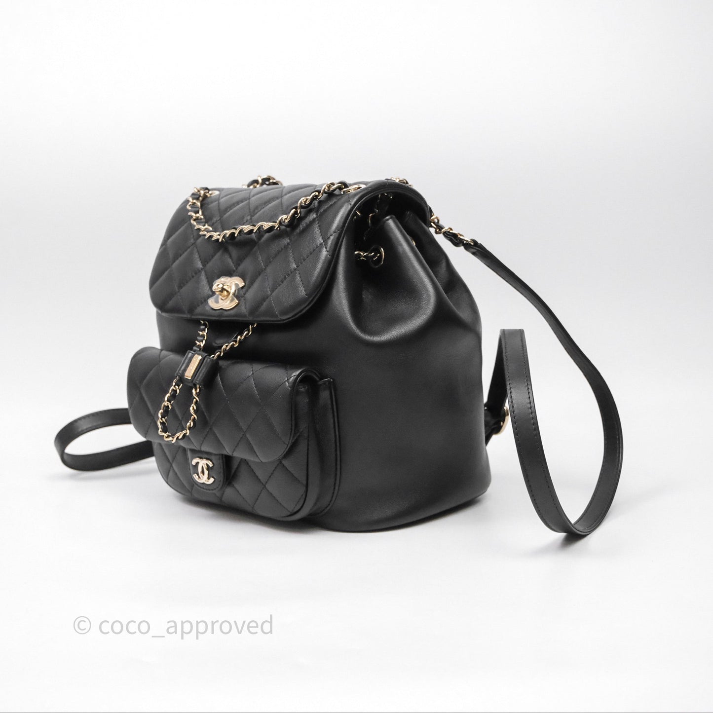 Chanel Quilted Large Duma Drawstring Backpack Black Calfskin