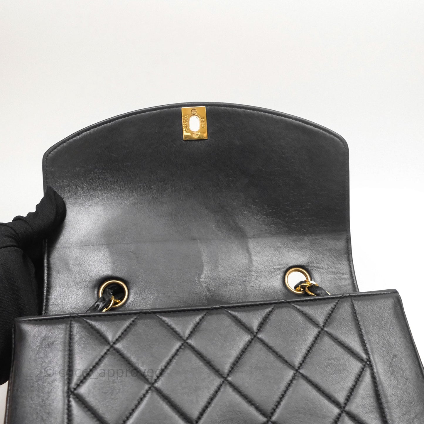 Chanel Vintage Quilted Small Classic Diana Flap Bag Black Lambskin 24K Gold Hardware