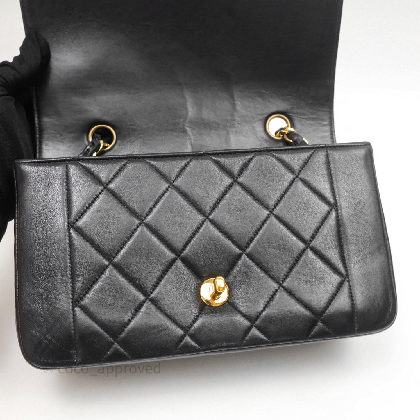 Chanel Vintage Quilted Small Classic Diana Flap Bag Black Lambskin 24K Gold Hardware