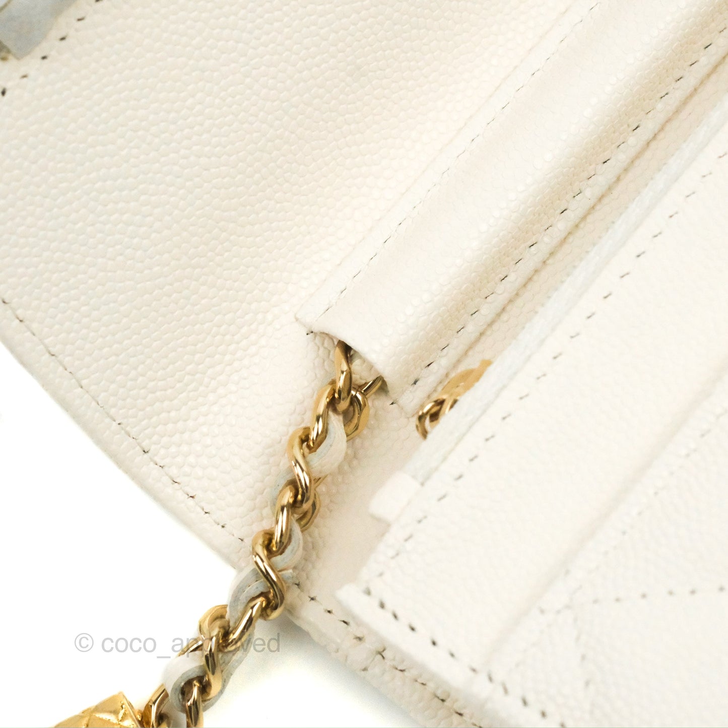 Chanel Quilted WOC White Caviar Gold Hardware With Charms