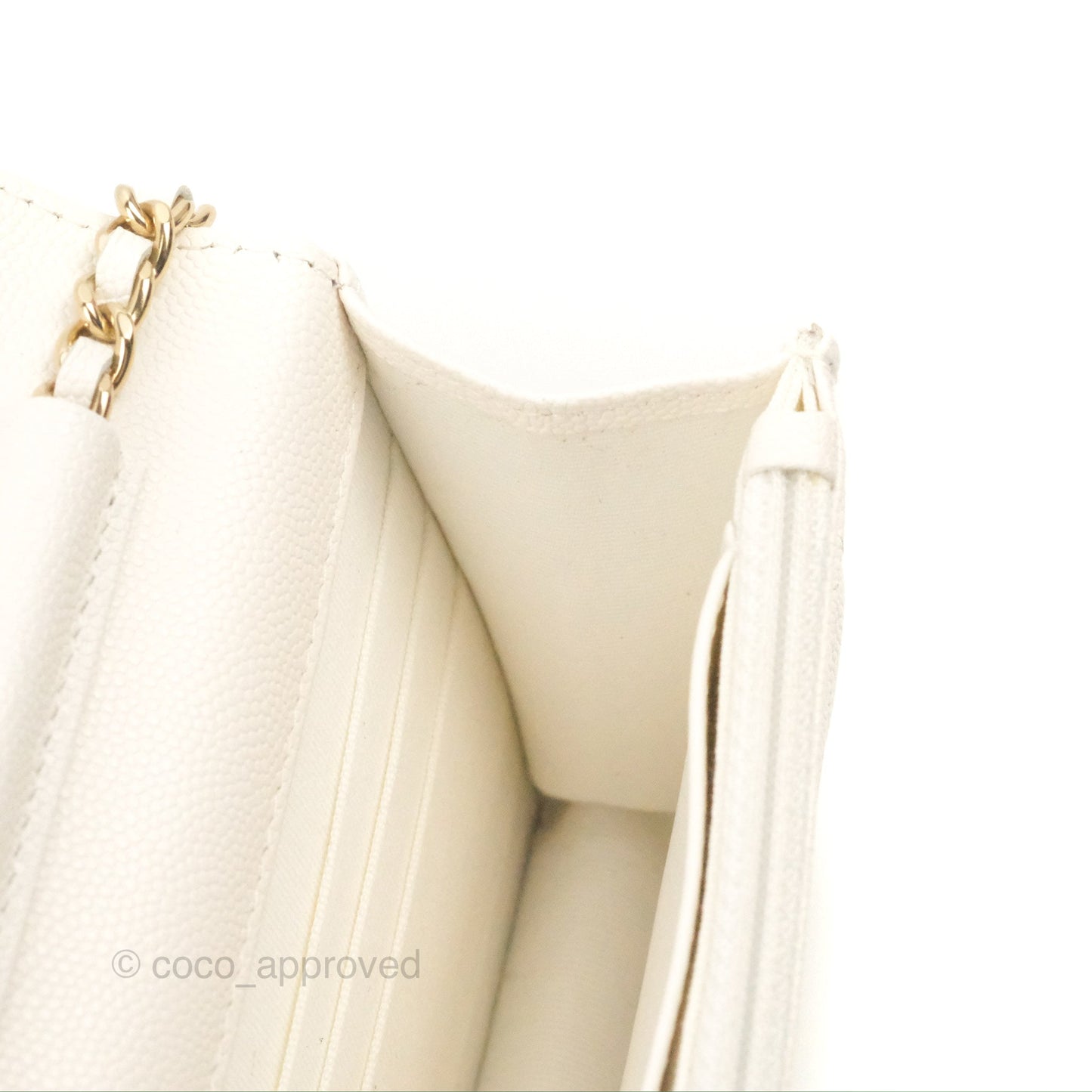 Chanel Quilted WOC White Caviar Gold Hardware With Charms