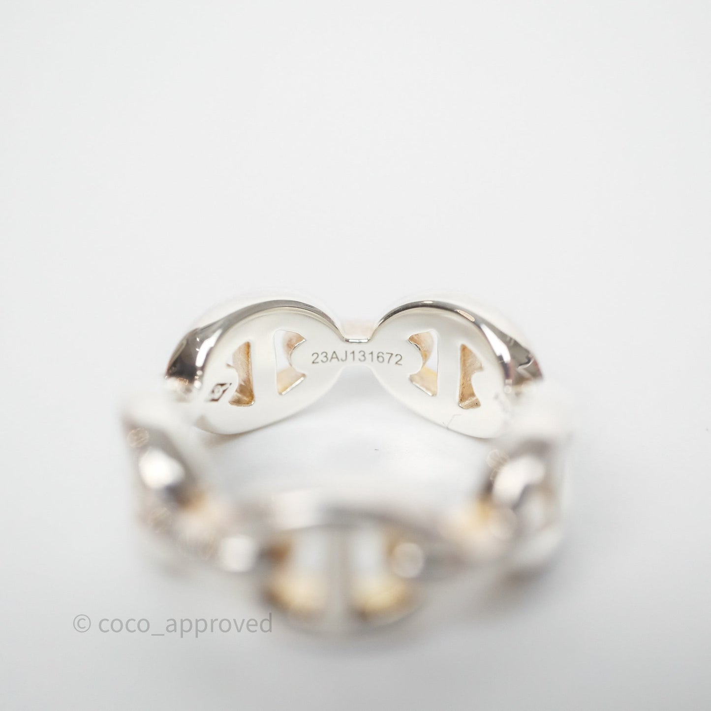 Hermès Sterling Silver PM Chaine d'Ancre Enchainee Band Ring Size 47