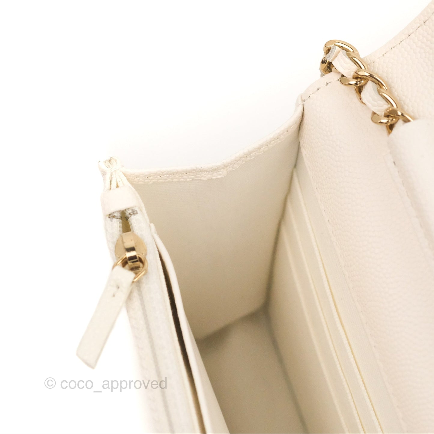 Chanel Quilted WOC White Caviar Gold Hardware With Charms