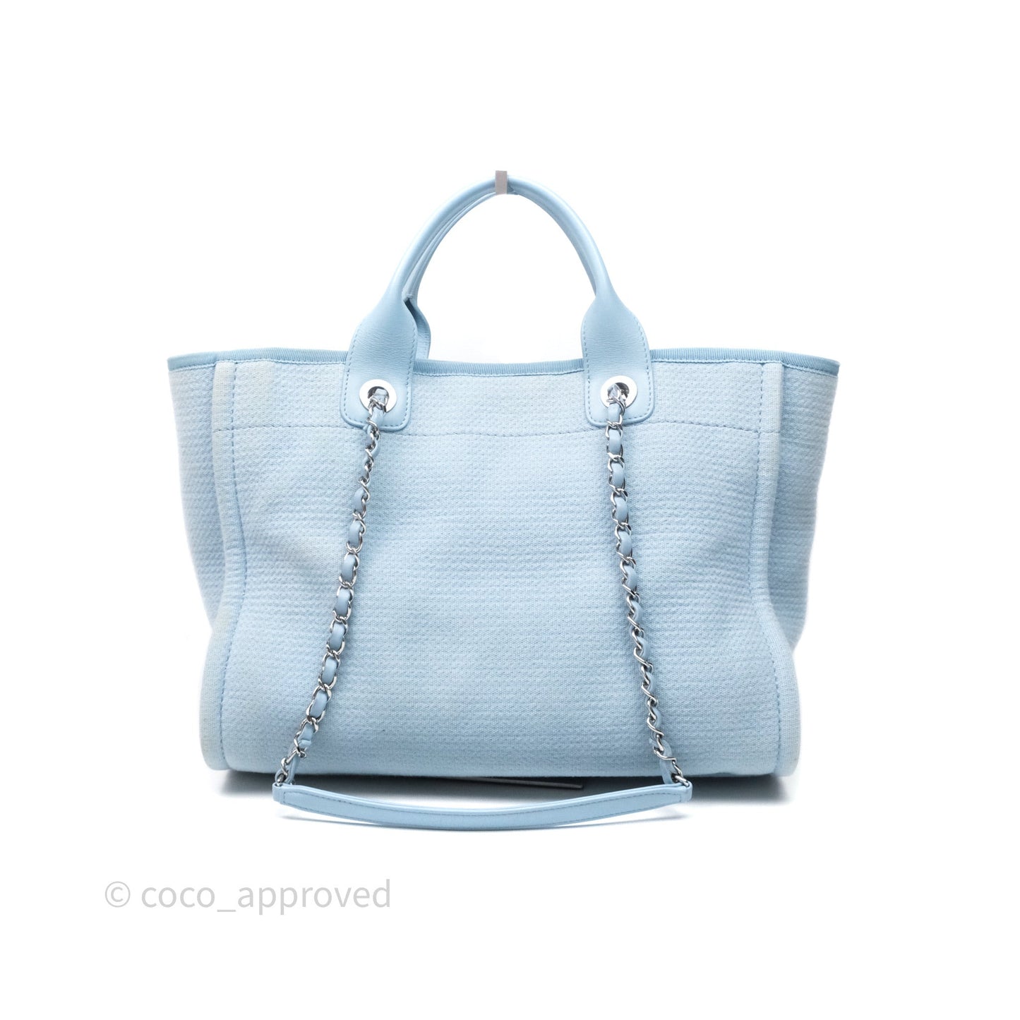 Chanel New Small Deauville Tote Blue Canvas Silver Hardware