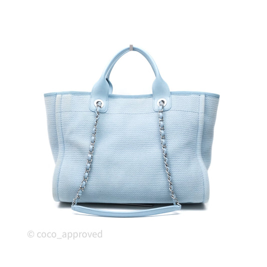 Chanel New Small Deauville Tote Blue Canvas Silver Hardware