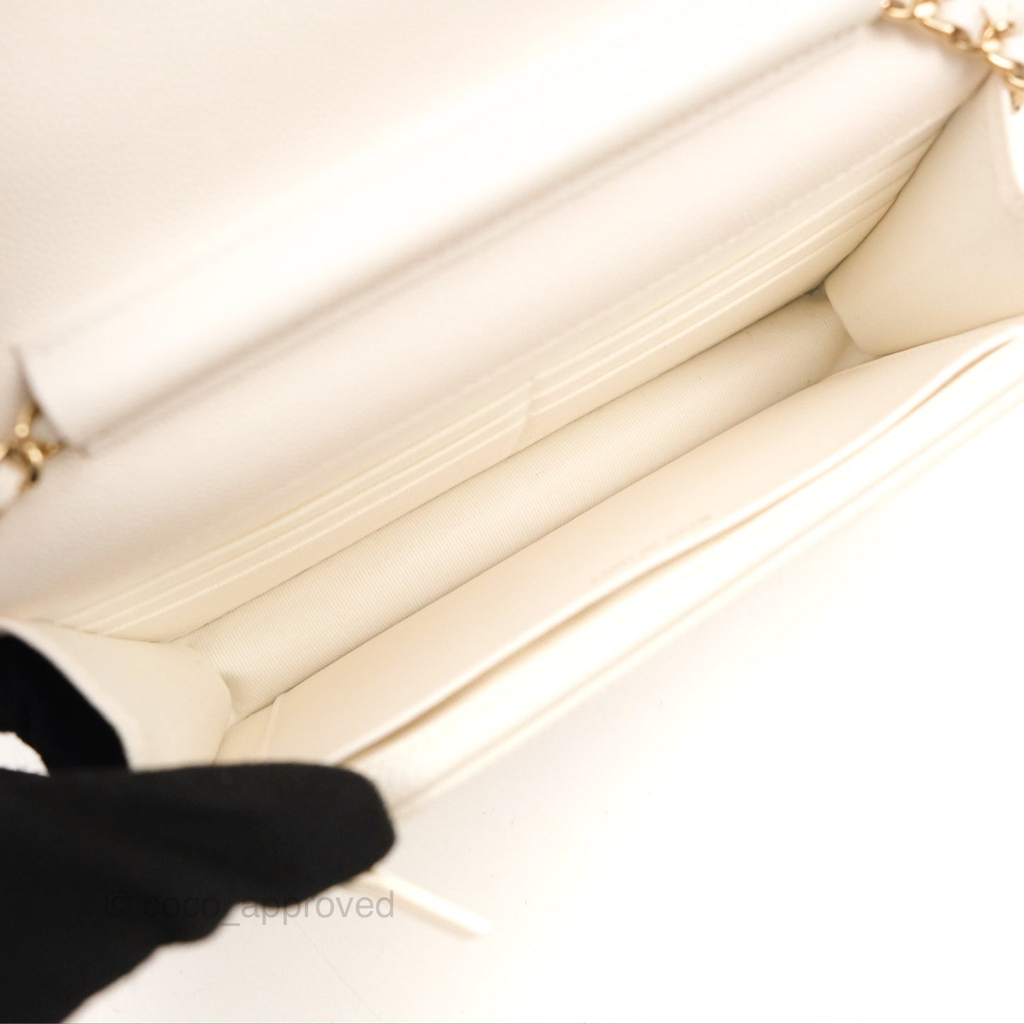 Chanel Quilted WOC White Caviar Gold Hardware With Charms