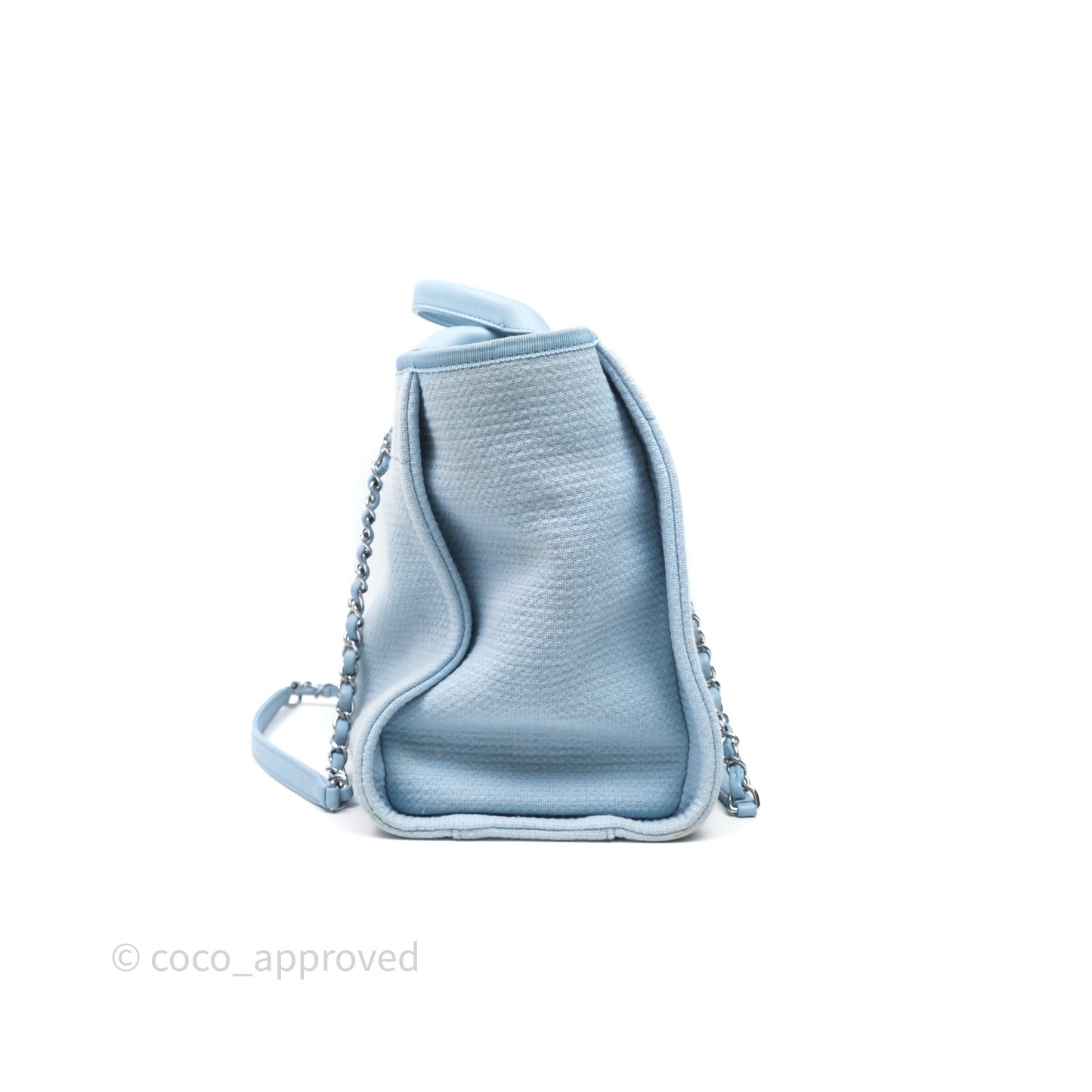 Chanel New Small Deauville Tote Blue Canvas Silver Hardware