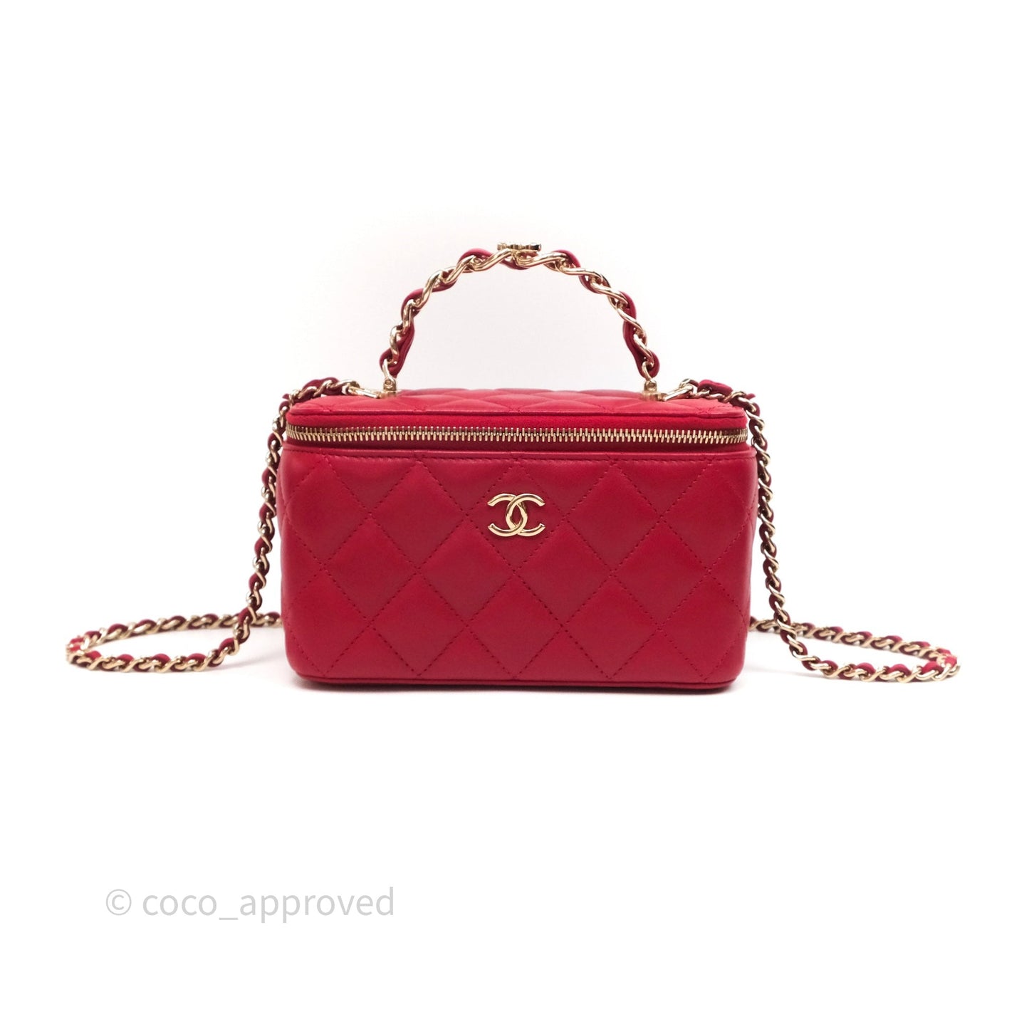 Chanel Logo Top Handle Vanity Rectangular Red Light Gold Hardware