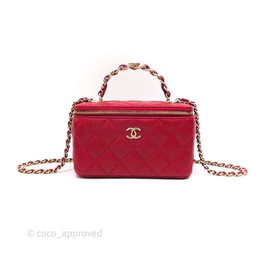 Chanel Logo Top Handle Vanity Rectangular Red Light Gold Hardware