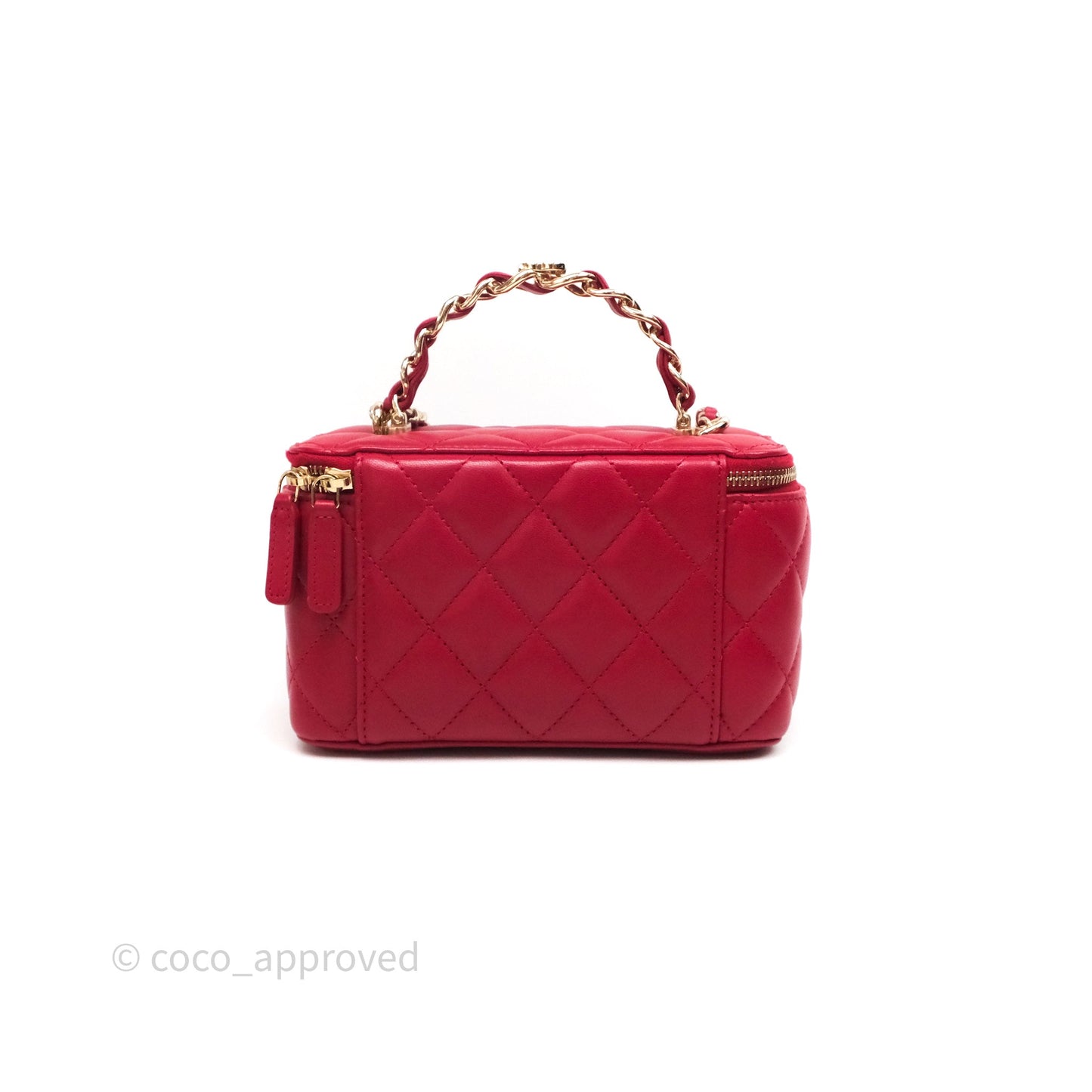 Chanel Logo Top Handle Vanity Rectangular Red Light Gold Hardware
