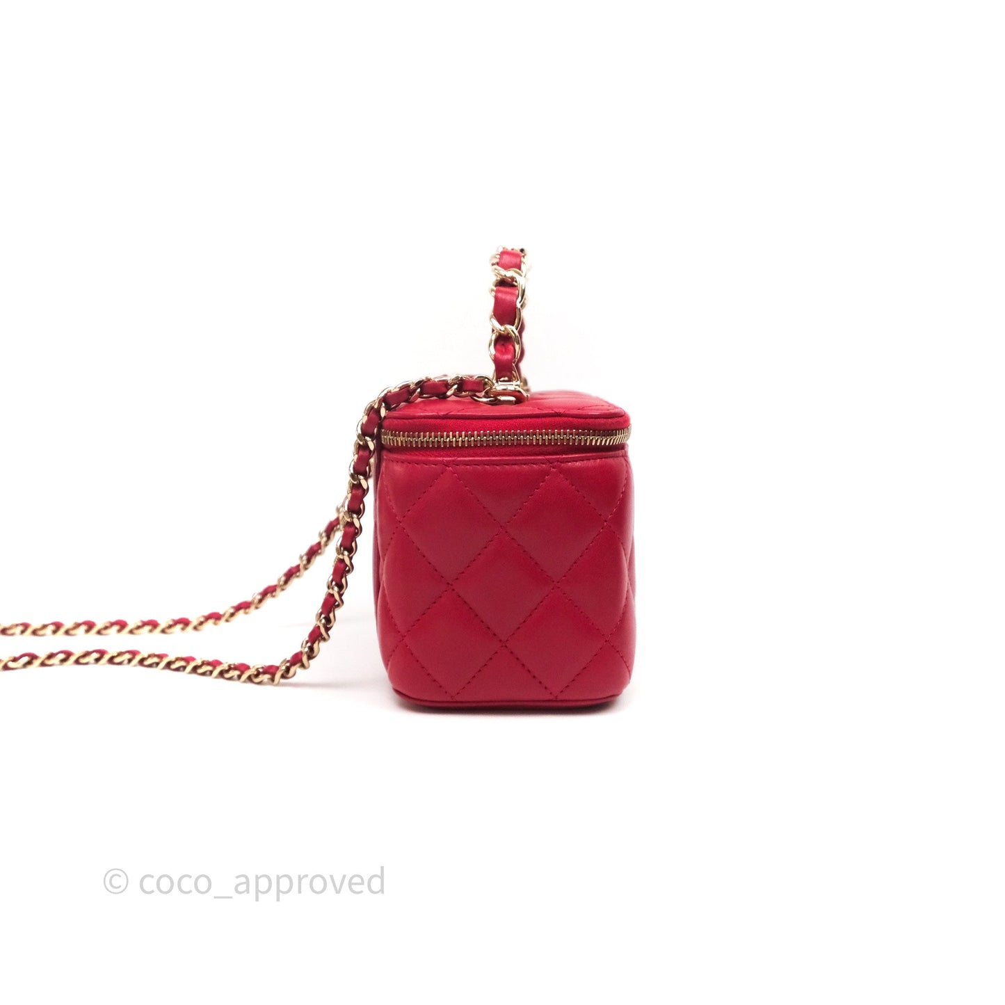 Chanel Logo Top Handle Vanity Rectangular Red Light Gold Hardware