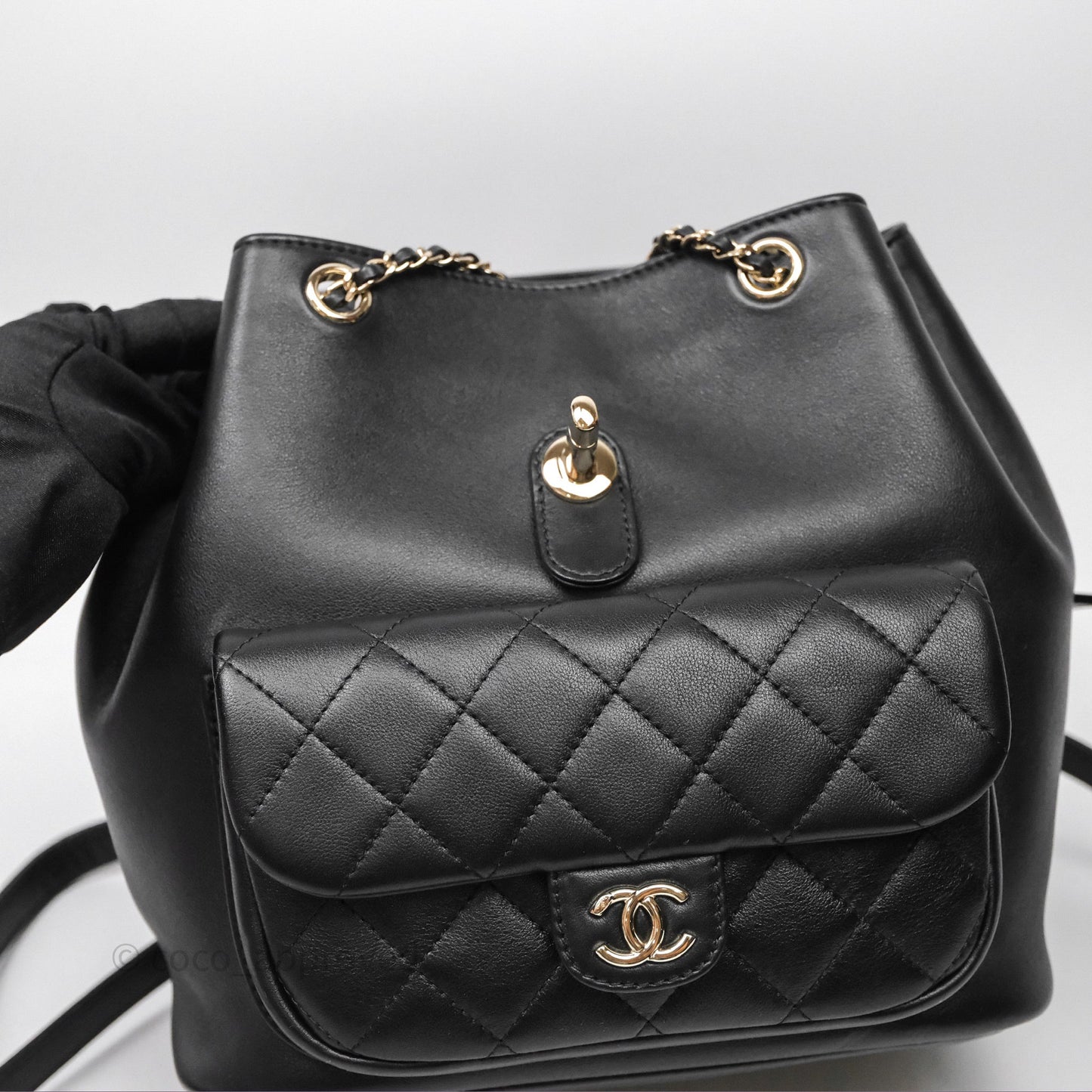 Chanel Quilted Large Duma Drawstring Backpack Black Calfskin