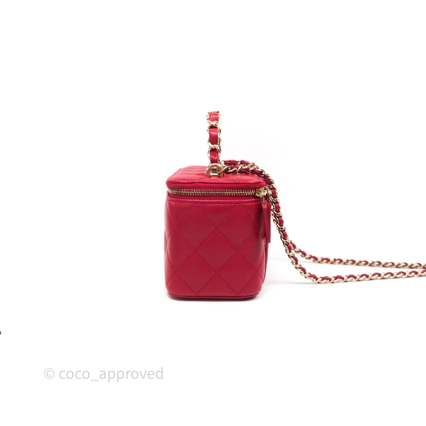 Chanel Logo Top Handle Vanity Rectangular Red Light Gold Hardware
