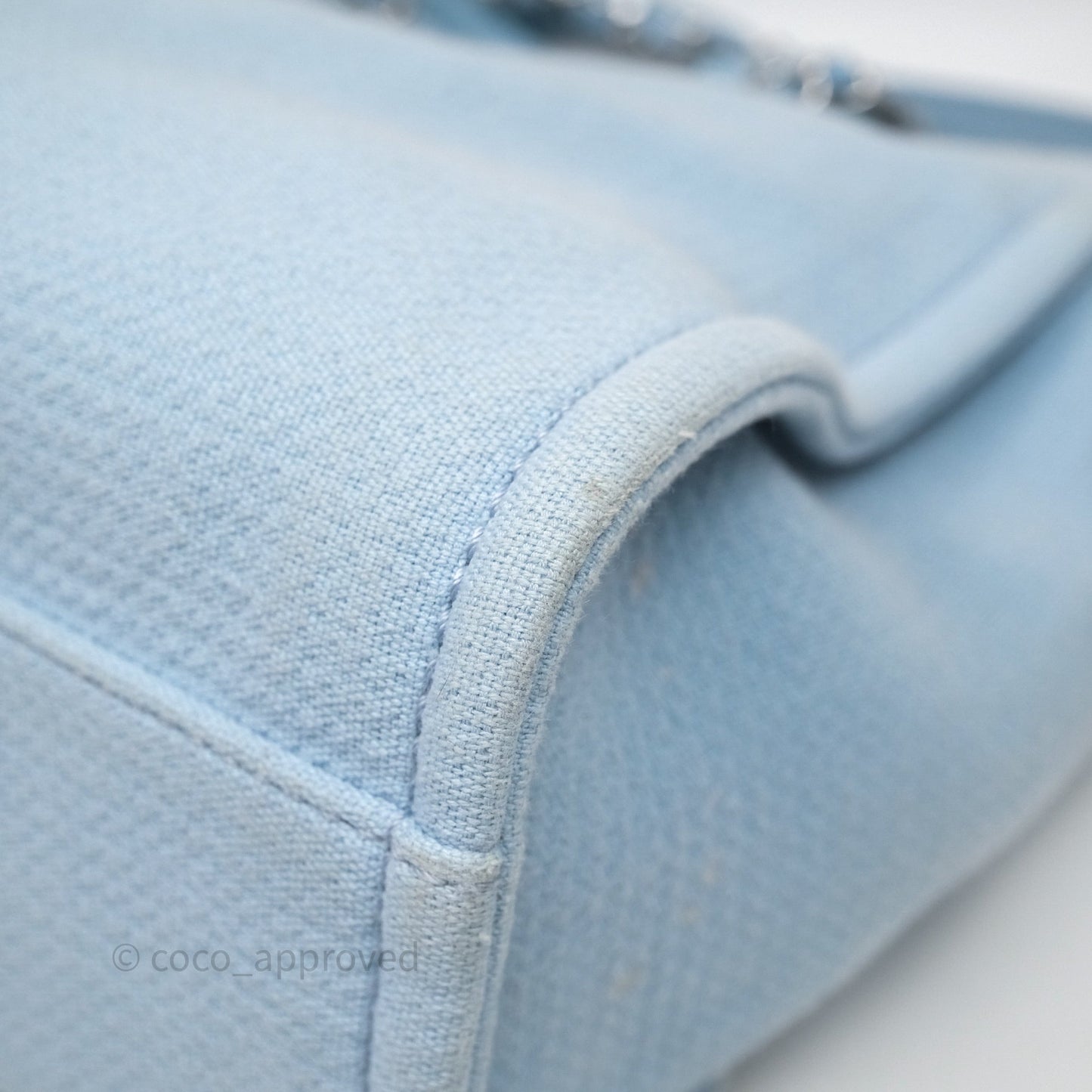 Chanel New Small Deauville Tote Blue Canvas Silver Hardware