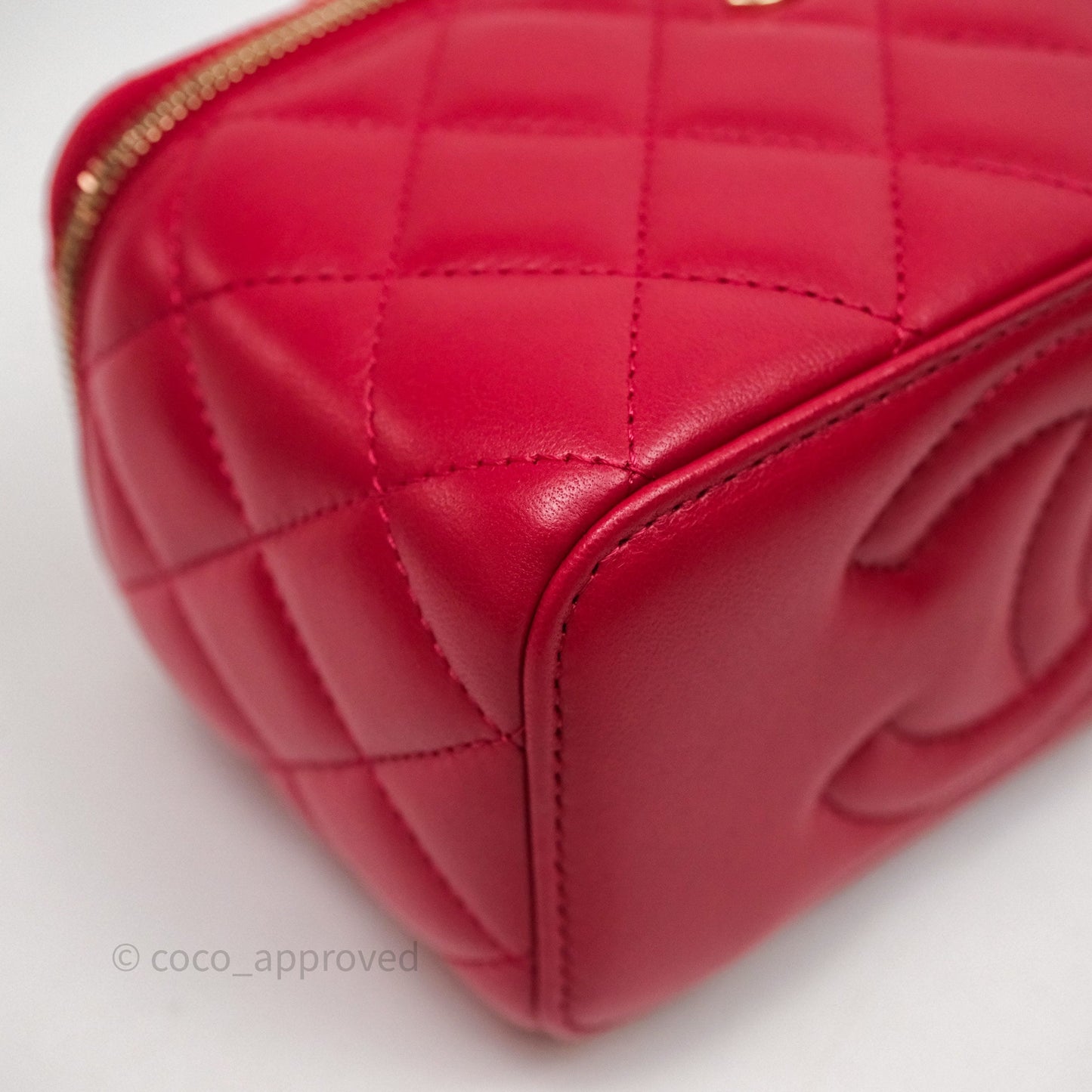 Chanel Logo Top Handle Vanity Rectangular Red Light Gold Hardware