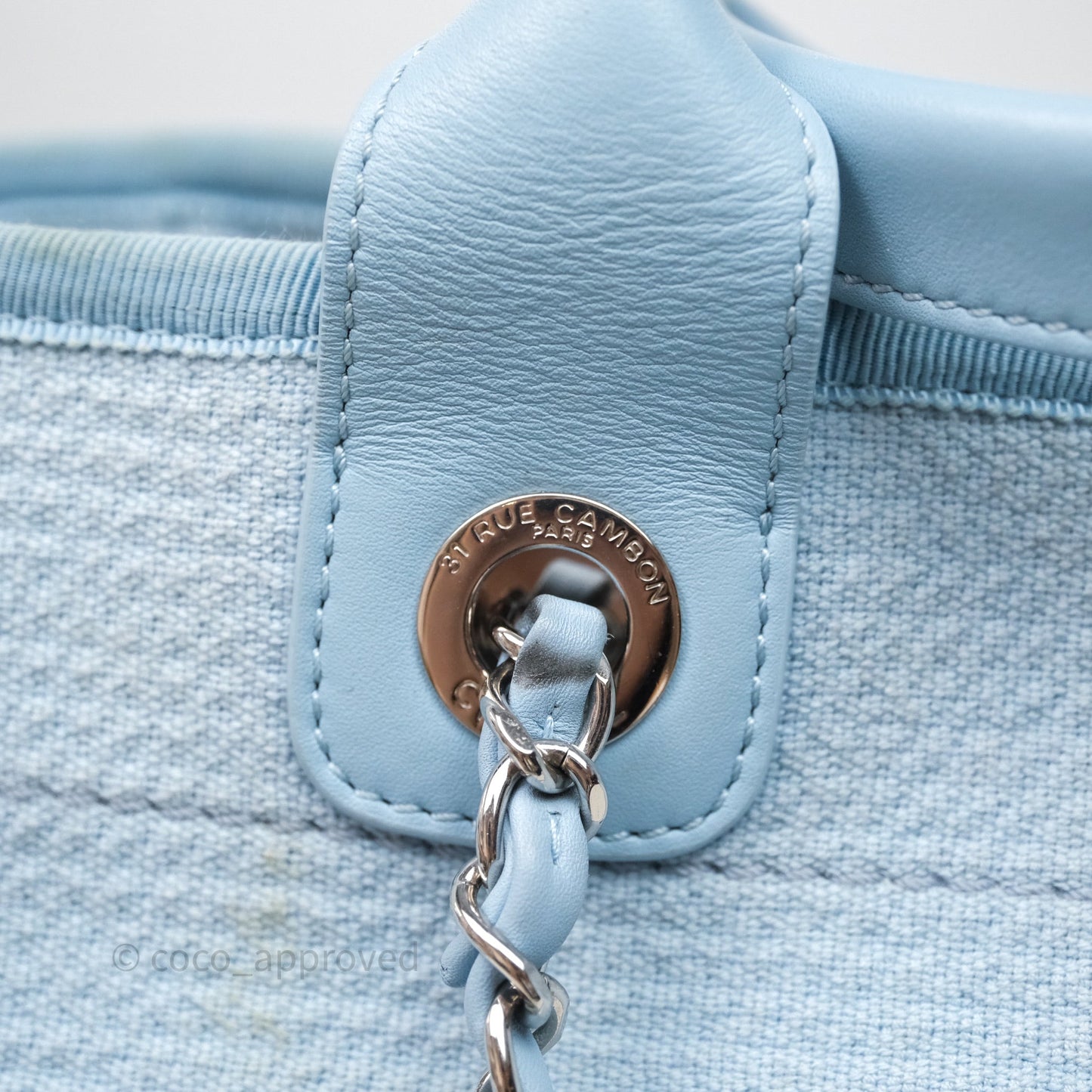 Chanel New Small Deauville Tote Blue Canvas Silver Hardware