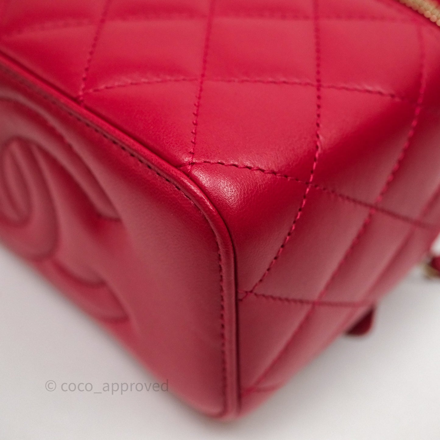 Chanel Logo Top Handle Vanity Rectangular Red Light Gold Hardware