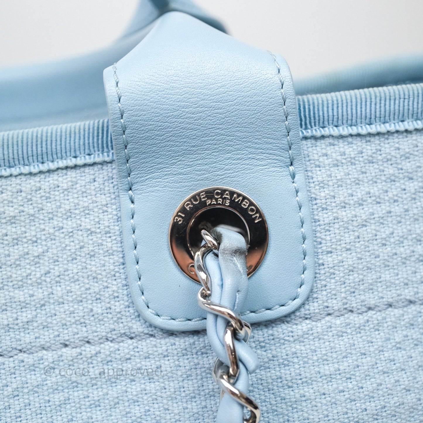 Chanel New Small Deauville Tote Blue Canvas Silver Hardware