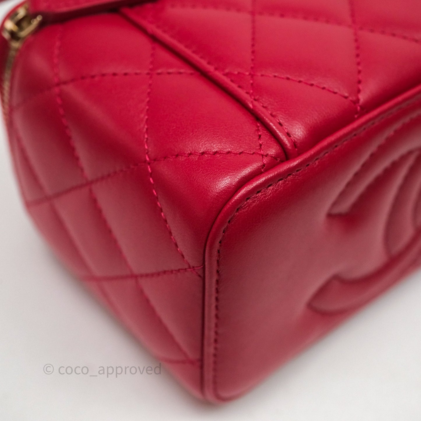 Chanel Logo Top Handle Vanity Rectangular Red Light Gold Hardware