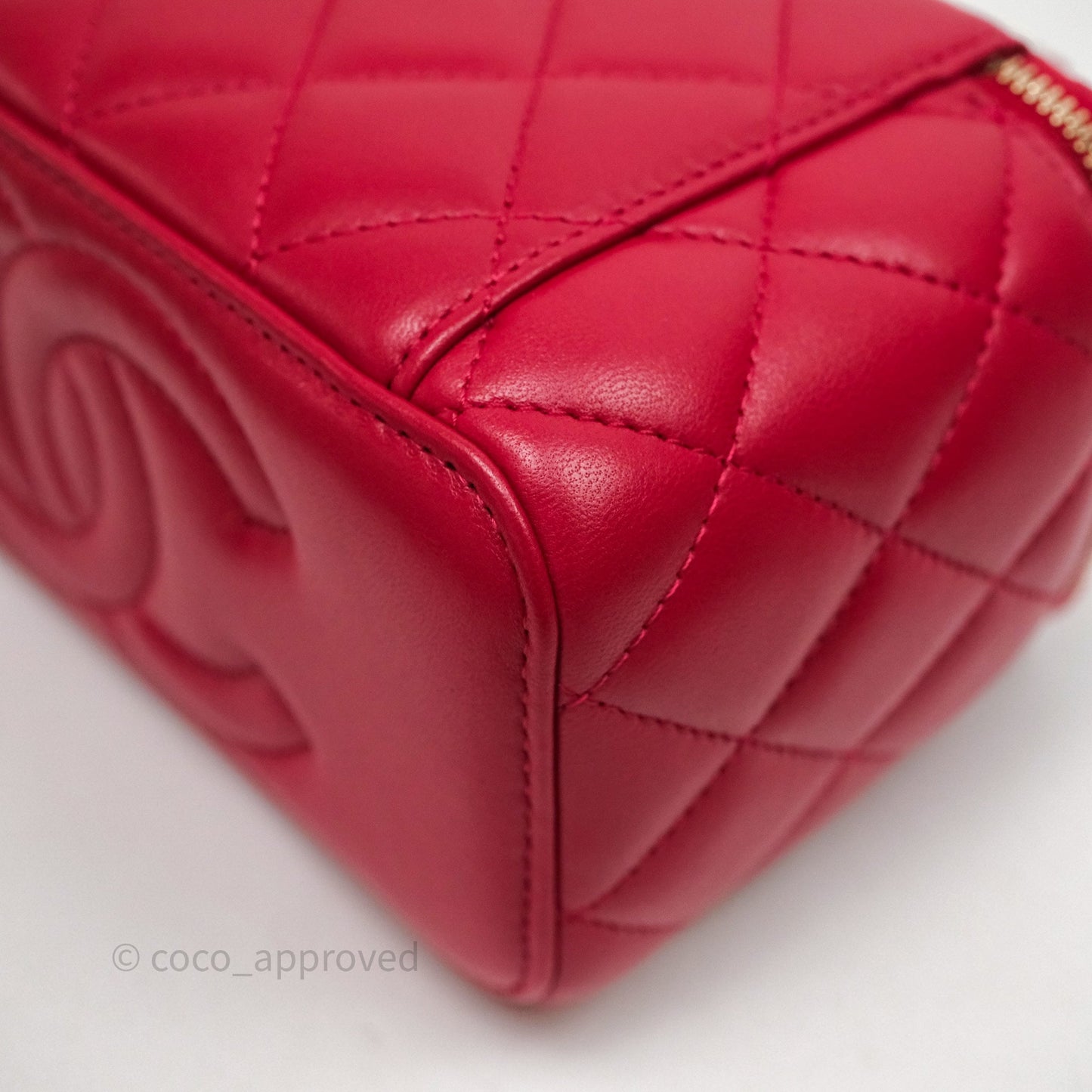Chanel Logo Top Handle Vanity Rectangular Red Light Gold Hardware