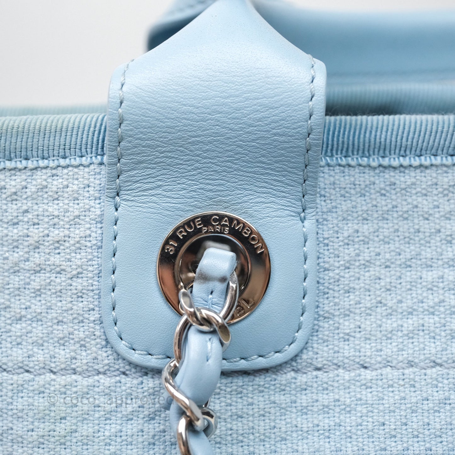 Chanel New Small Deauville Tote Blue Canvas Silver Hardware