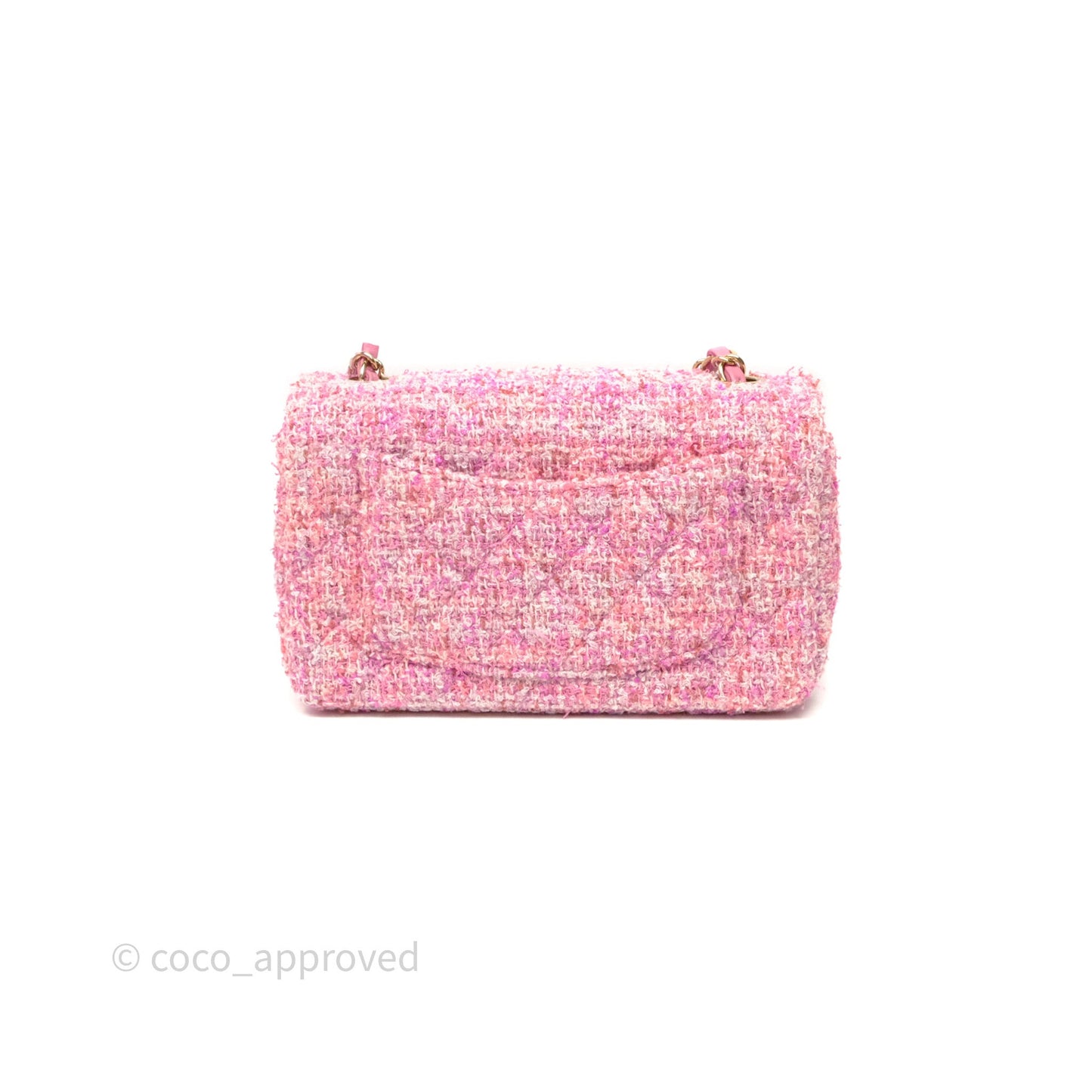 Chanel Tweed Quilted Mini Rectangular Flap Pink Tweed Gold Hardware