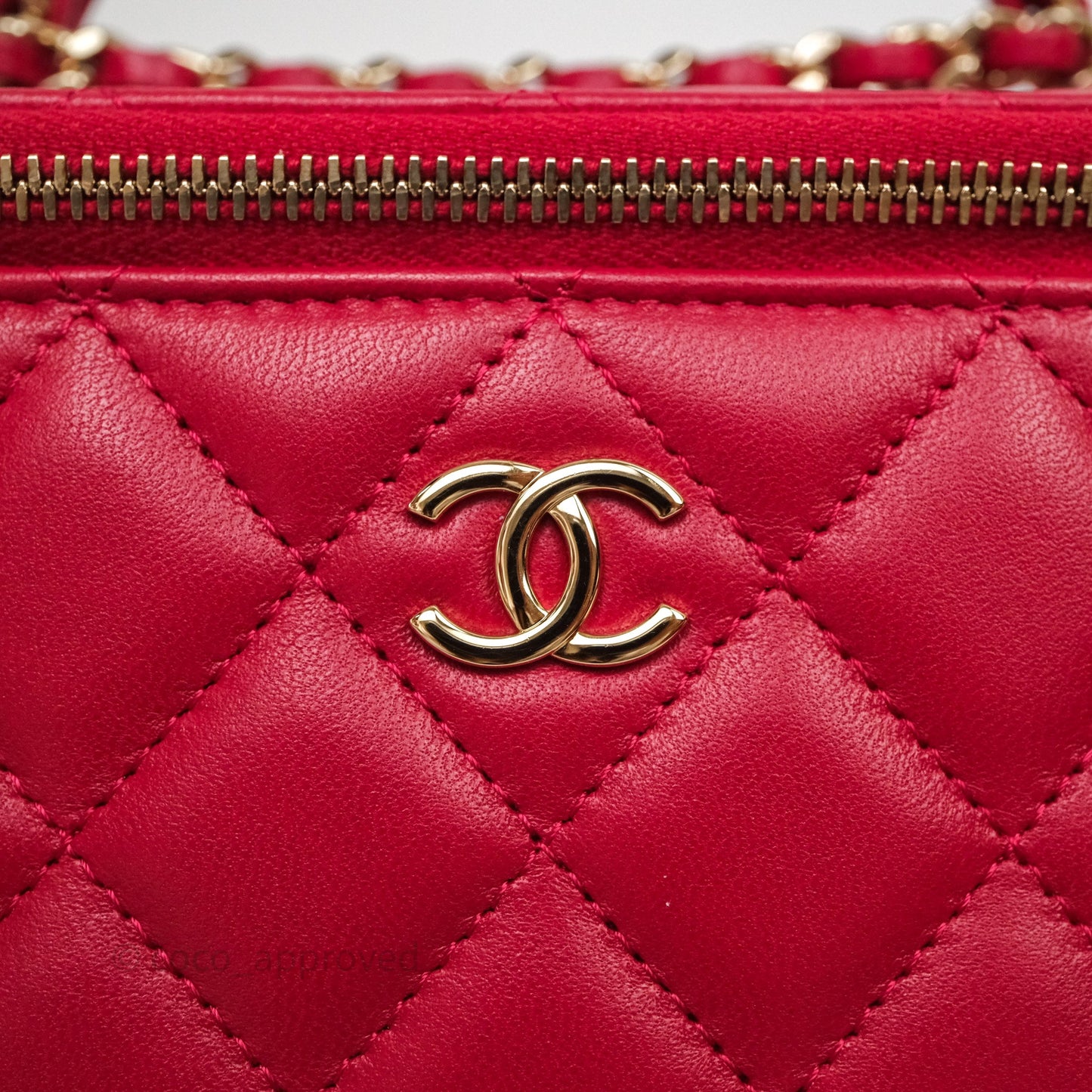 Chanel Logo Top Handle Vanity Rectangular Red Light Gold Hardware