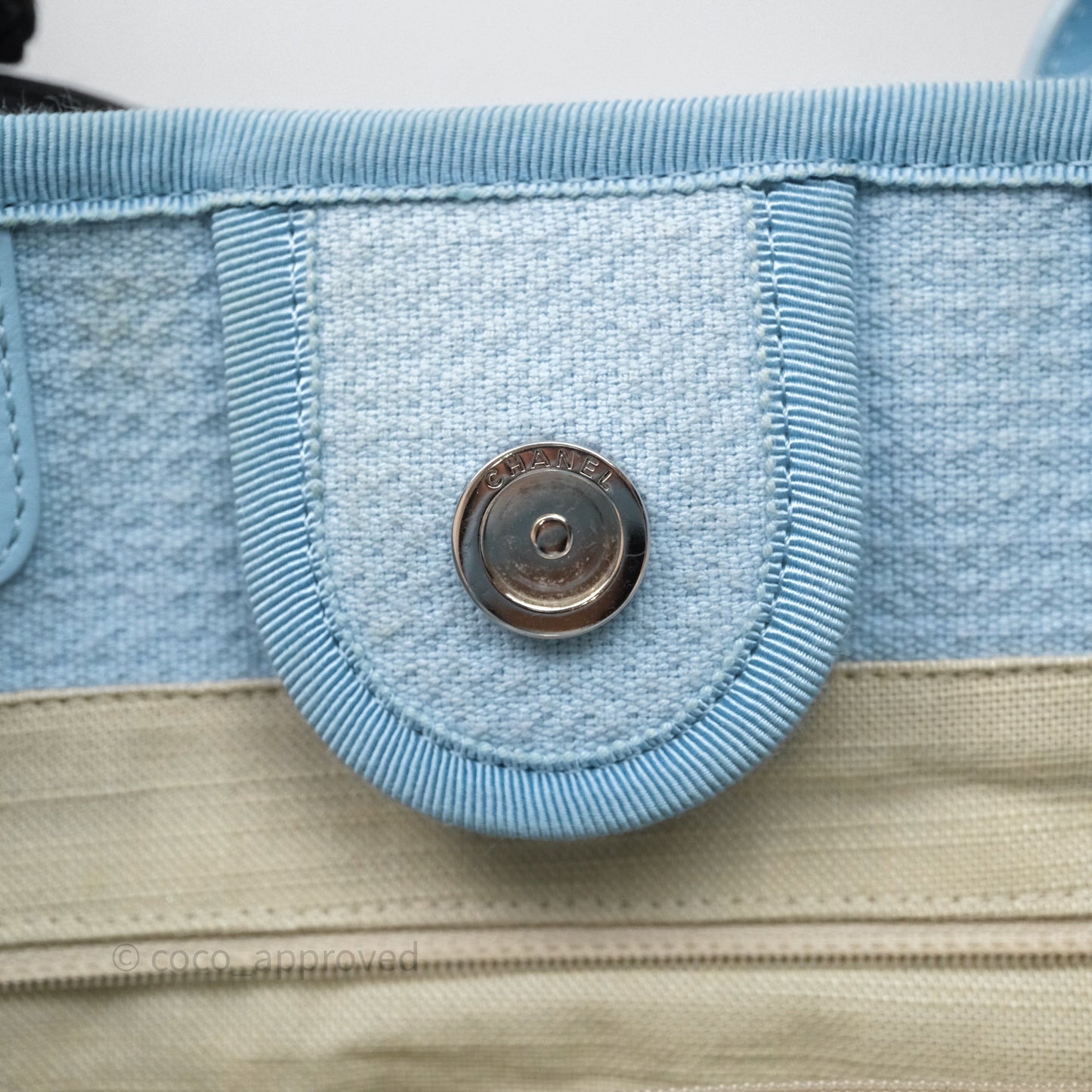 Chanel New Small Deauville Tote Blue Canvas Silver Hardware
