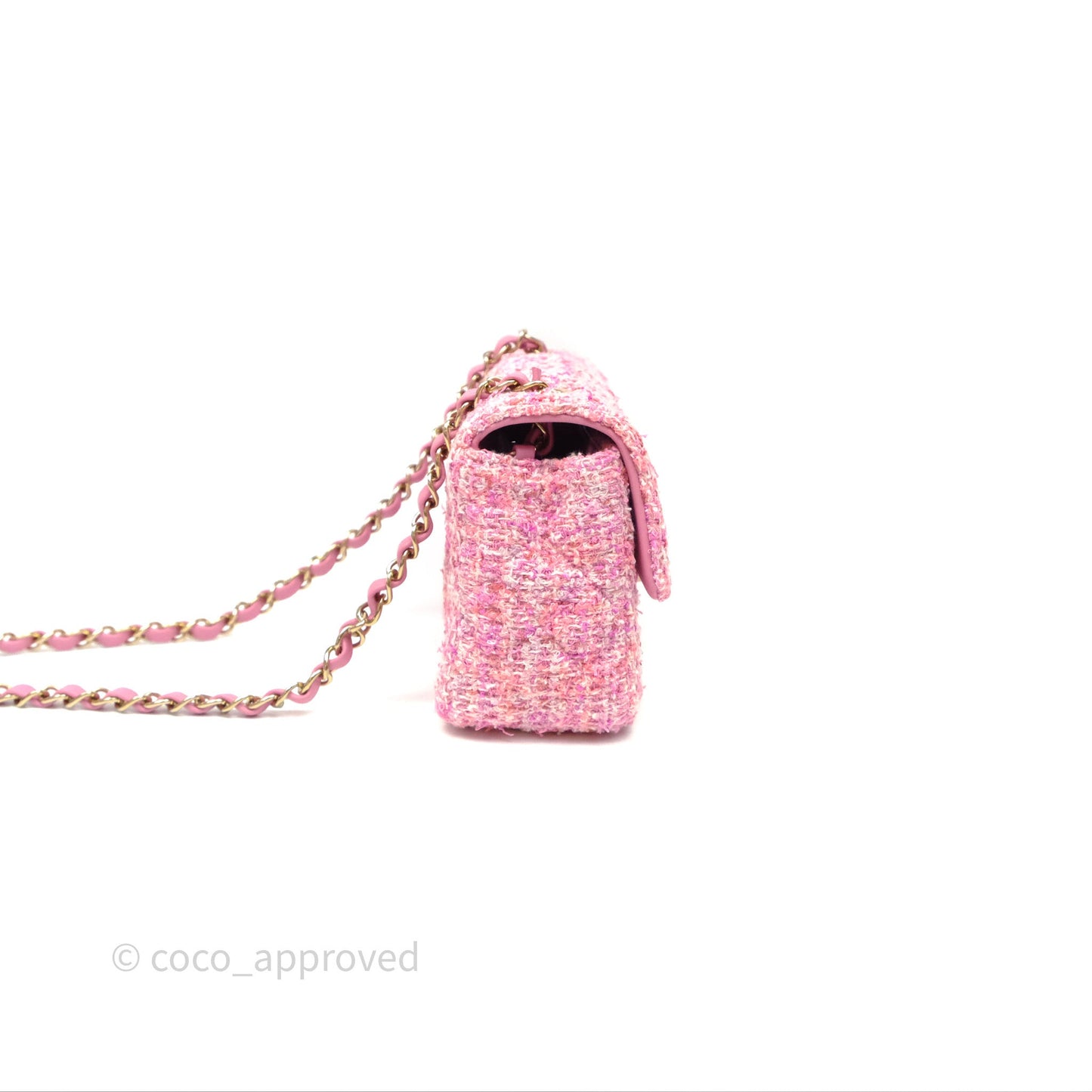 Chanel Tweed Quilted Mini Rectangular Flap Pink Tweed Gold Hardware