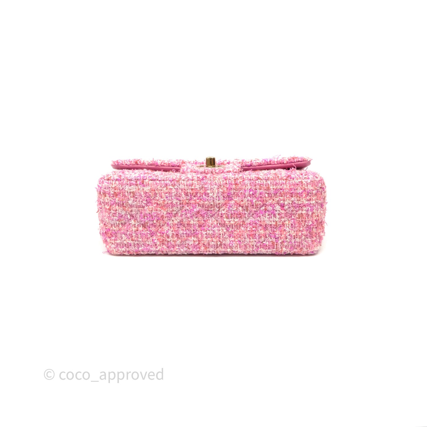 Chanel Tweed Quilted Mini Rectangular Flap Pink Tweed Gold Hardware