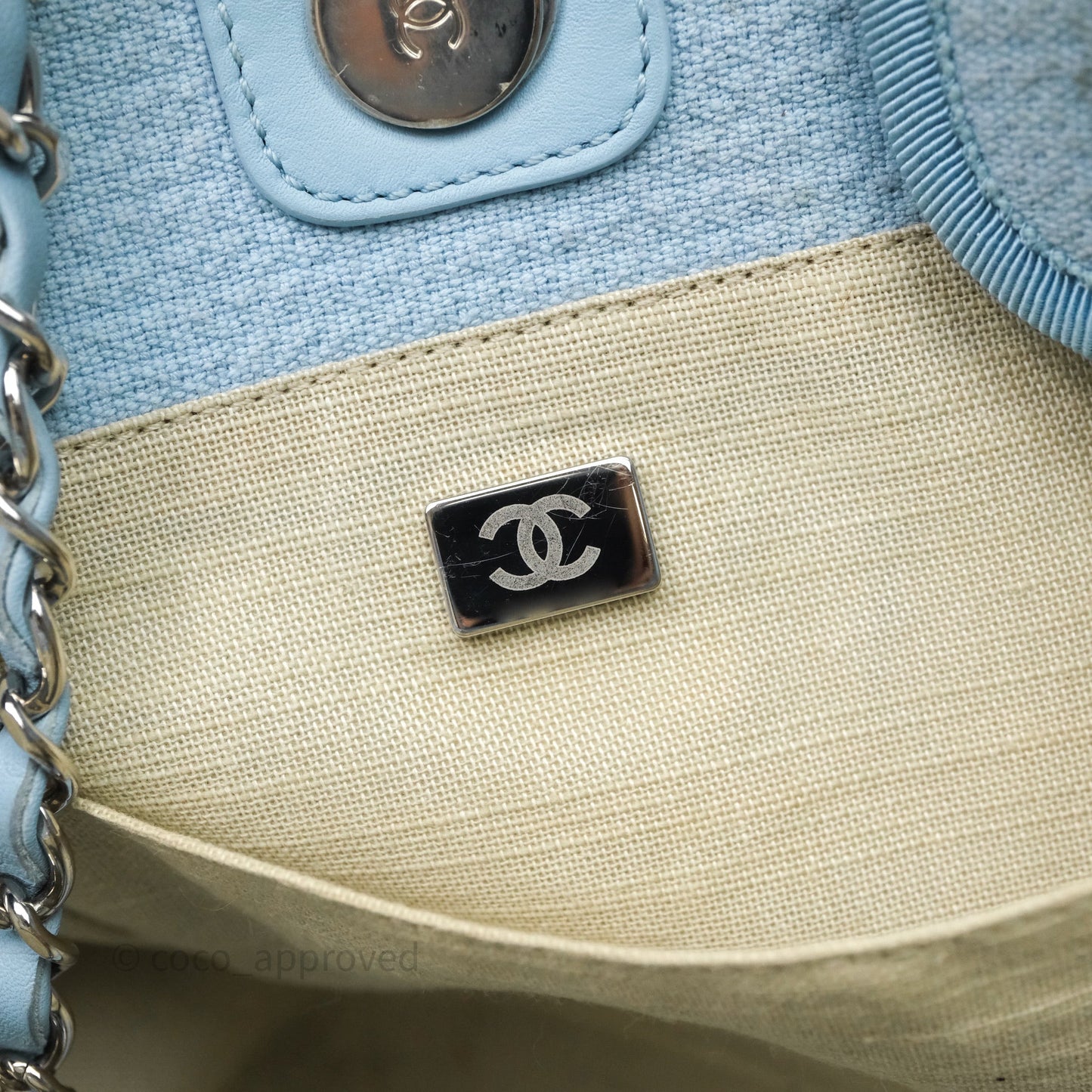 Chanel New Small Deauville Tote Blue Canvas Silver Hardware