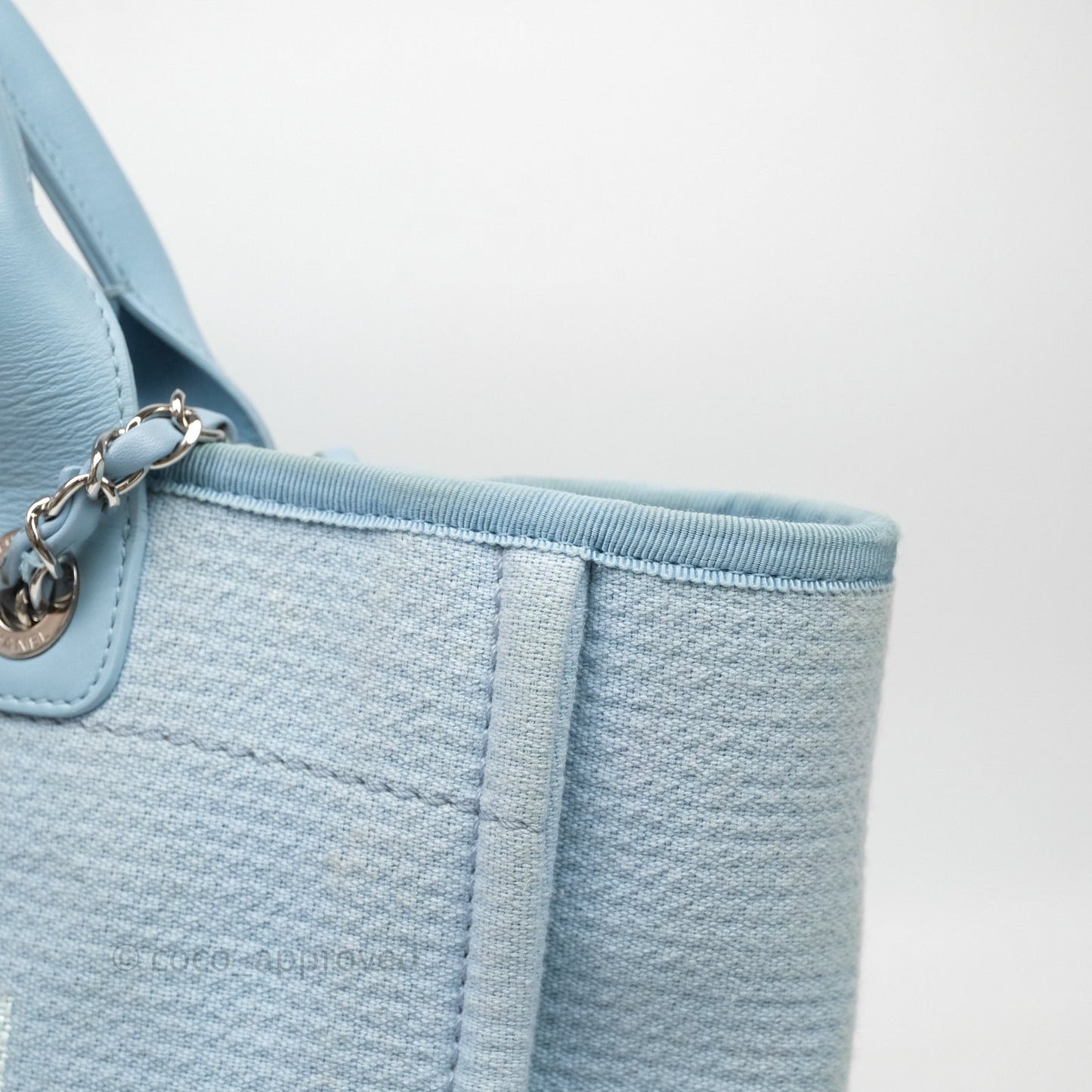 Chanel New Small Deauville Tote Blue Canvas Silver Hardware