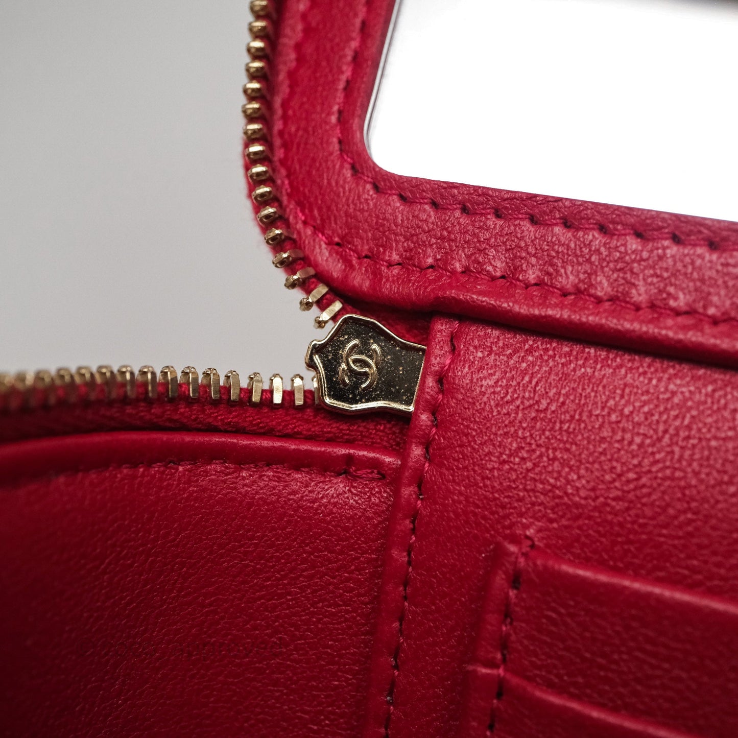 Chanel Logo Top Handle Vanity Rectangular Red Light Gold Hardware