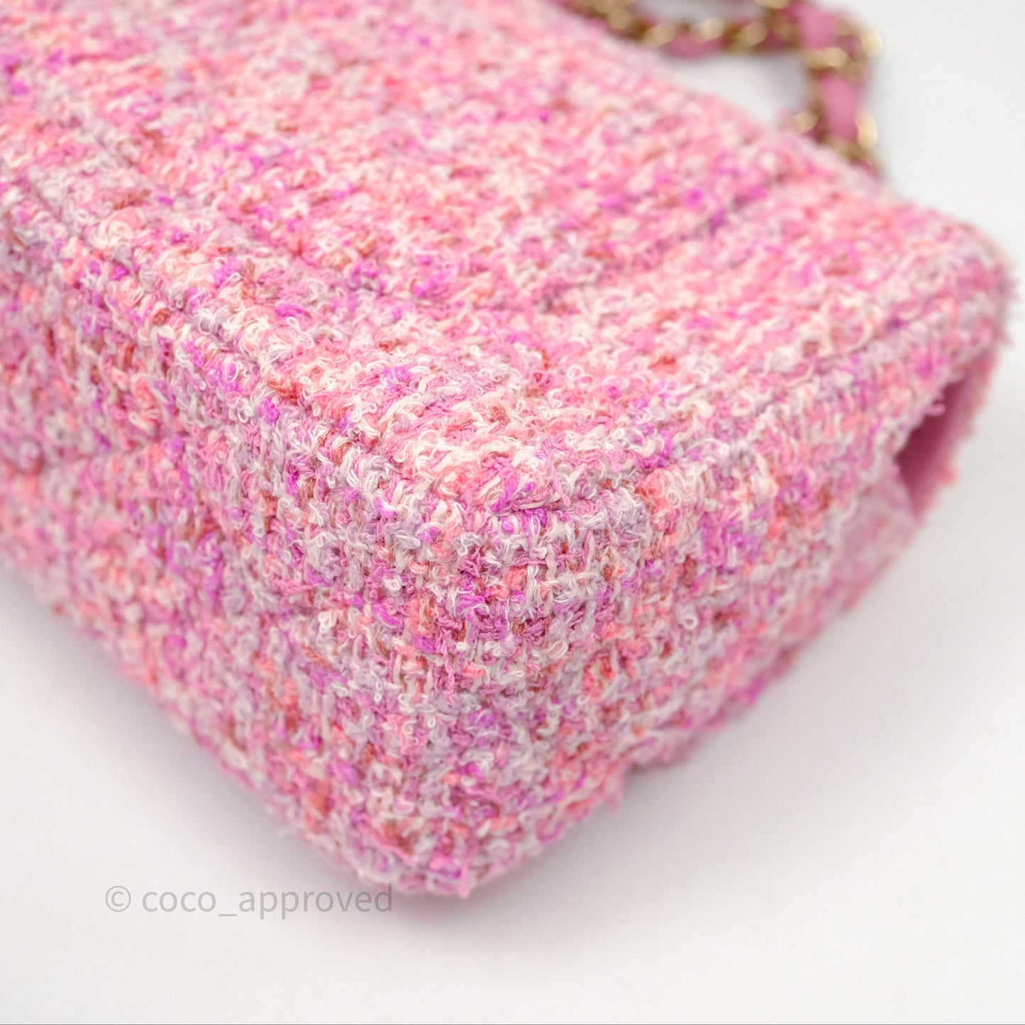 Chanel Tweed Quilted Mini Rectangular Flap Pink Tweed Gold Hardware