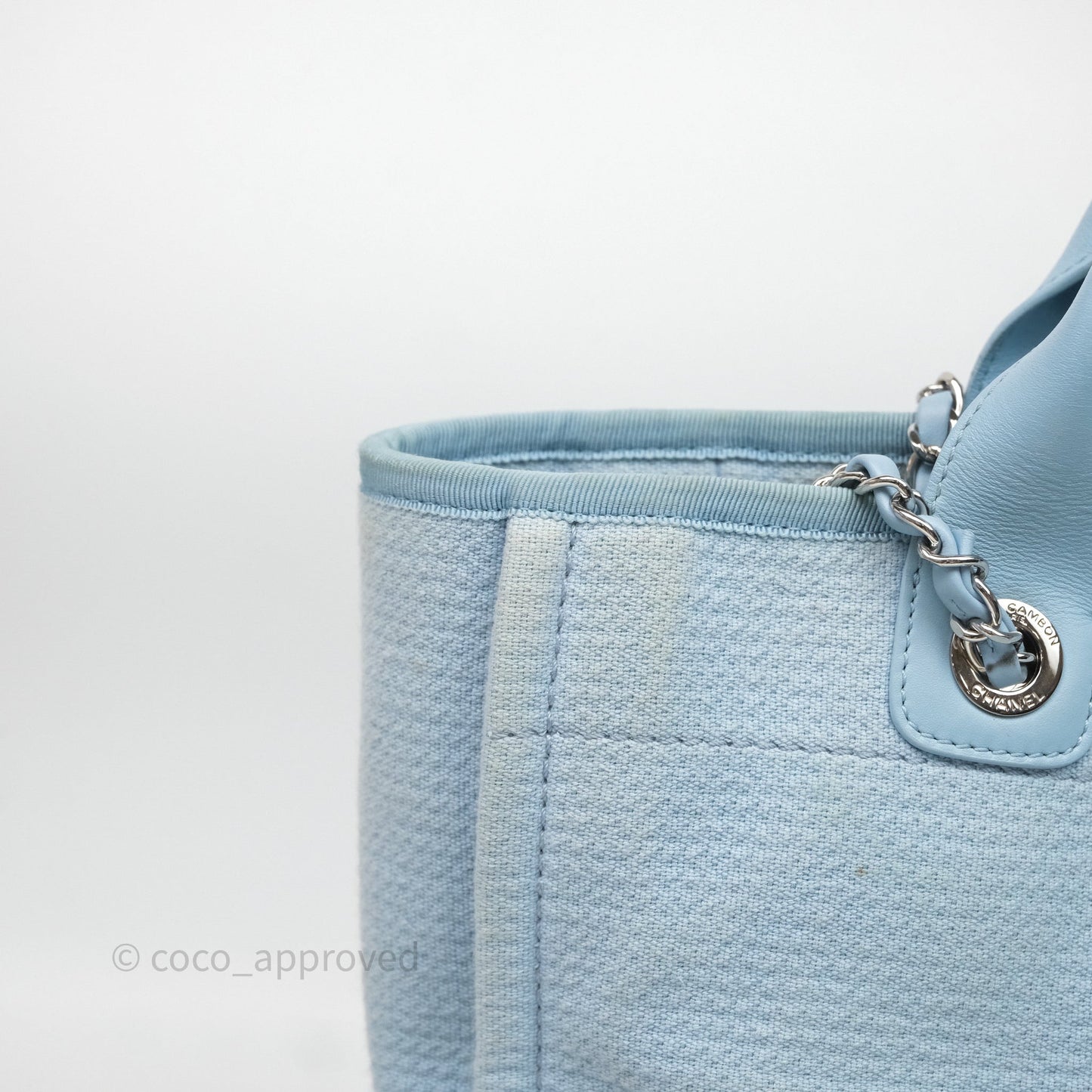 Chanel New Small Deauville Tote Blue Canvas Silver Hardware