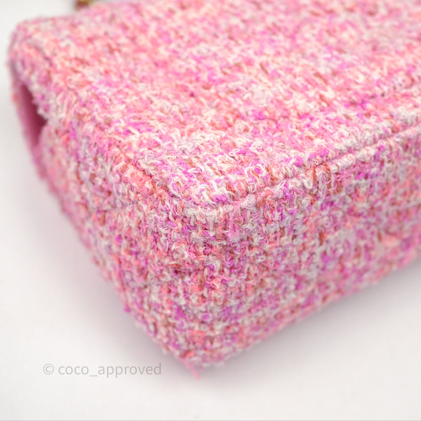 Chanel Tweed Quilted Mini Rectangular Flap Pink Tweed Gold Hardware