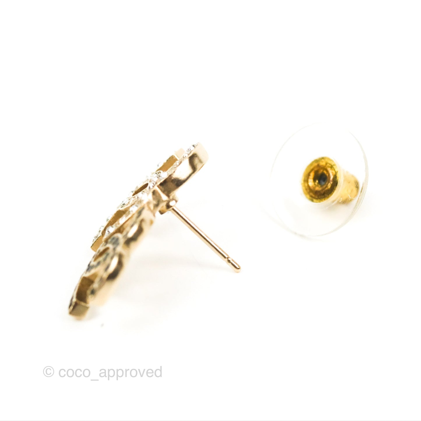 Chanel Crystal Black Double CC Earrings Gold Tone 22B