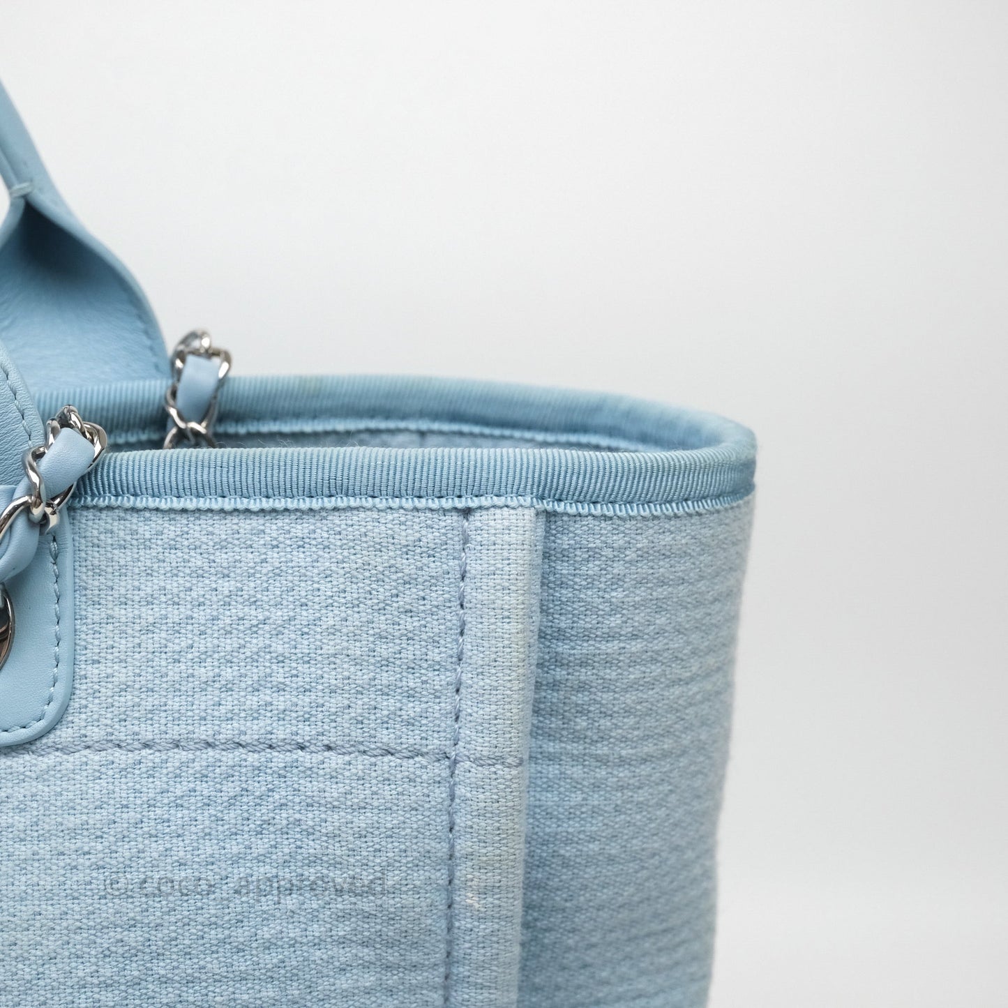 Chanel New Small Deauville Tote Blue Canvas Silver Hardware